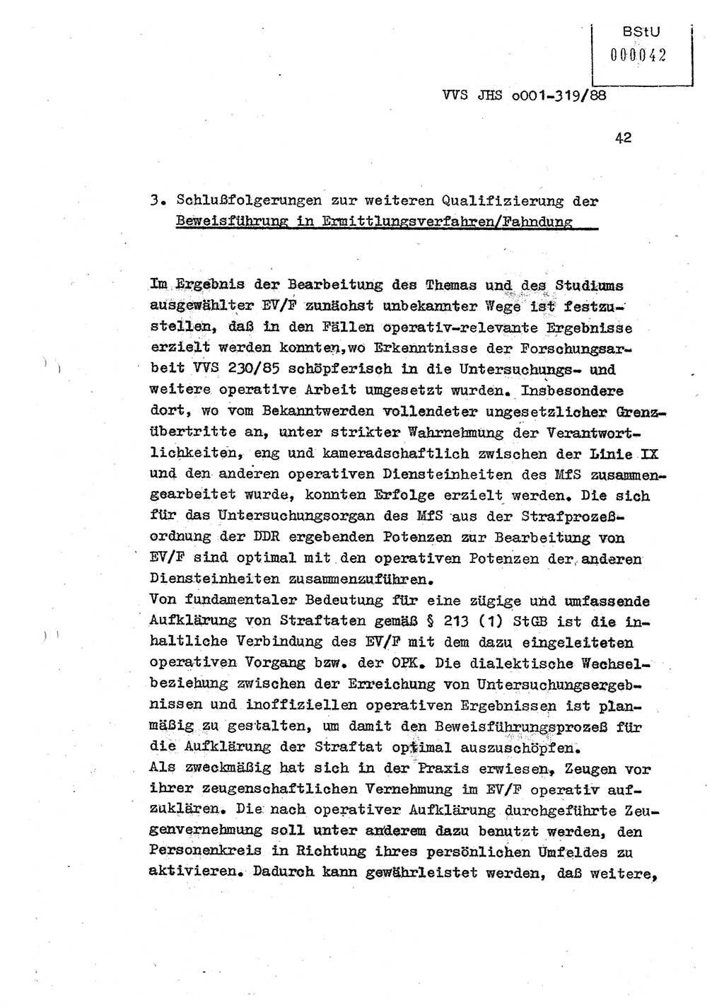 Diplomarbeit Offiziersschüler Holger Zirnstein (HA Ⅸ/9), Ministerium für Staatssicherheit (MfS) [Deutsche Demokratische Republik (DDR)], Juristische Hochschule (JHS), Vertrauliche Verschlußsache (VVS) o001-319/88, Potsdam 1988, Blatt 42 (Dipl.-Arb. MfS DDR JHS VVS o001-319/88 1988, Bl. 42)