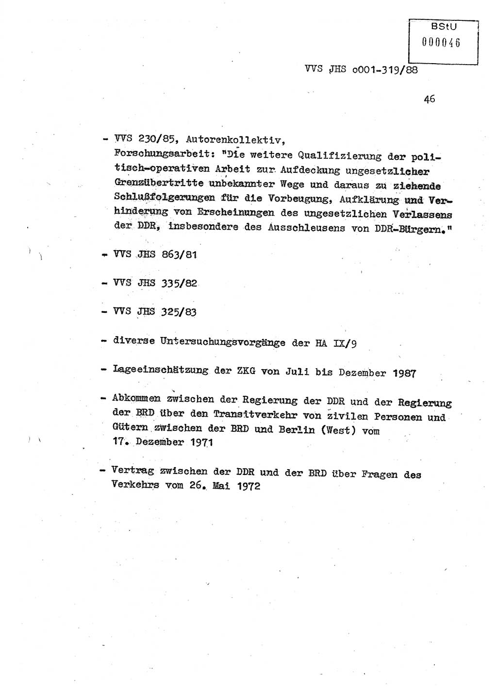 Diplomarbeit Offiziersschüler Holger Zirnstein (HA Ⅸ/9), Ministerium für Staatssicherheit (MfS) [Deutsche Demokratische Republik (DDR)], Juristische Hochschule (JHS), Vertrauliche Verschlußsache (VVS) o001-319/88, Potsdam 1988, Blatt 46 (Dipl.-Arb. MfS DDR JHS VVS o001-319/88 1988, Bl. 46)