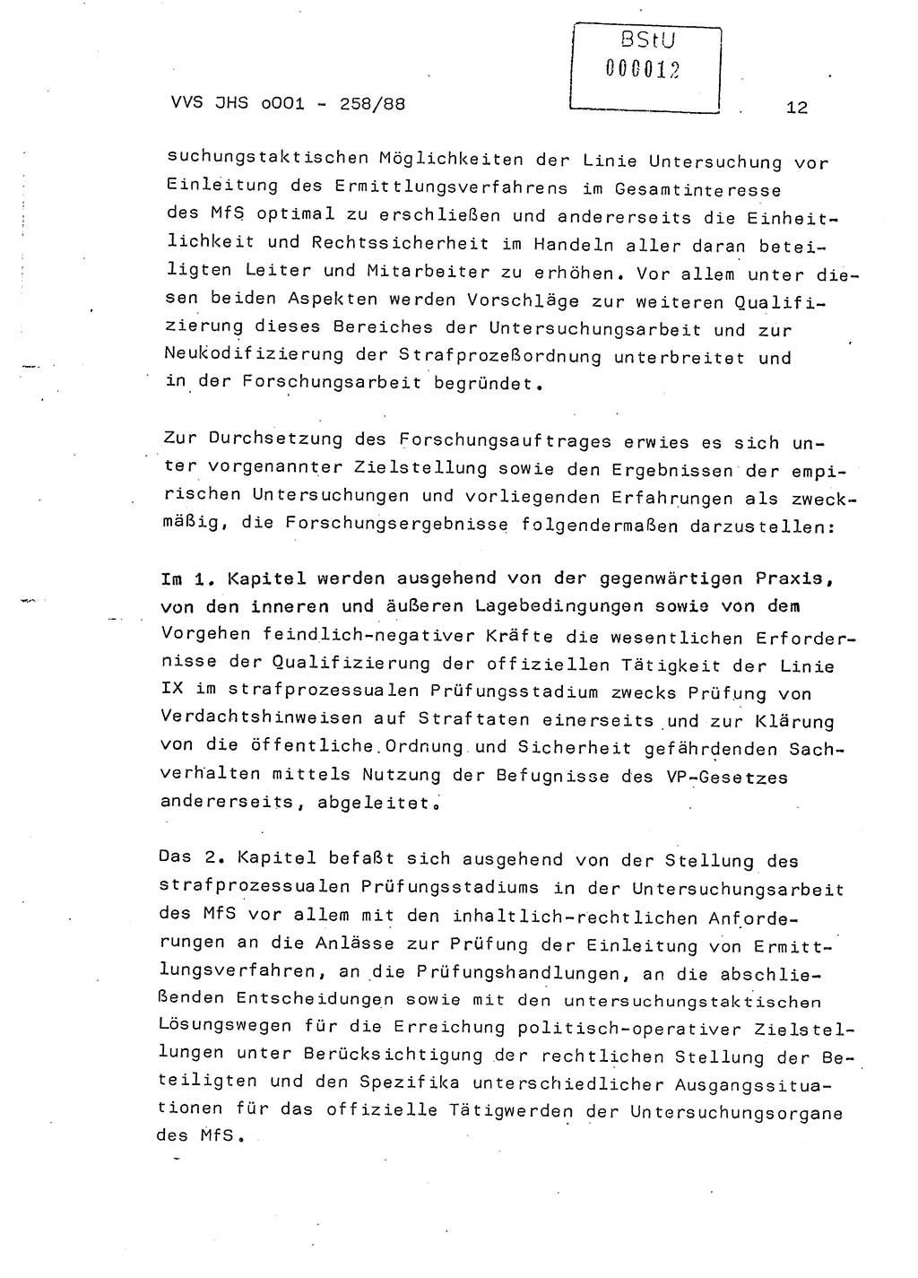 Dissertation, Oberleutnant Uwe Kärsten (JHS), Hauptmann Dr. Joachim Henkel (JHS), Oberstleutnant Werner Mählitz (Leiter der Abt. Ⅸ BV Rostock), Oberstleutnant Jürgen Tröge (HA Ⅸ/AKG), Oberstleutnant Winfried Ziegler (HA Ⅸ/9), Major Wolf-Rüdiger Wurzler (JHS), Ministerium für Staatssicherheit (MfS) [Deutsche Demokratische Republik (DDR)], Juristische Hochschule (JHS), Vertrauliche Verschlußsache (VVS) o001-258/88, Potsdam 1988, Seite 12 (Diss. MfS DDR JHS VVS o001-258/88 1988, S. 12)