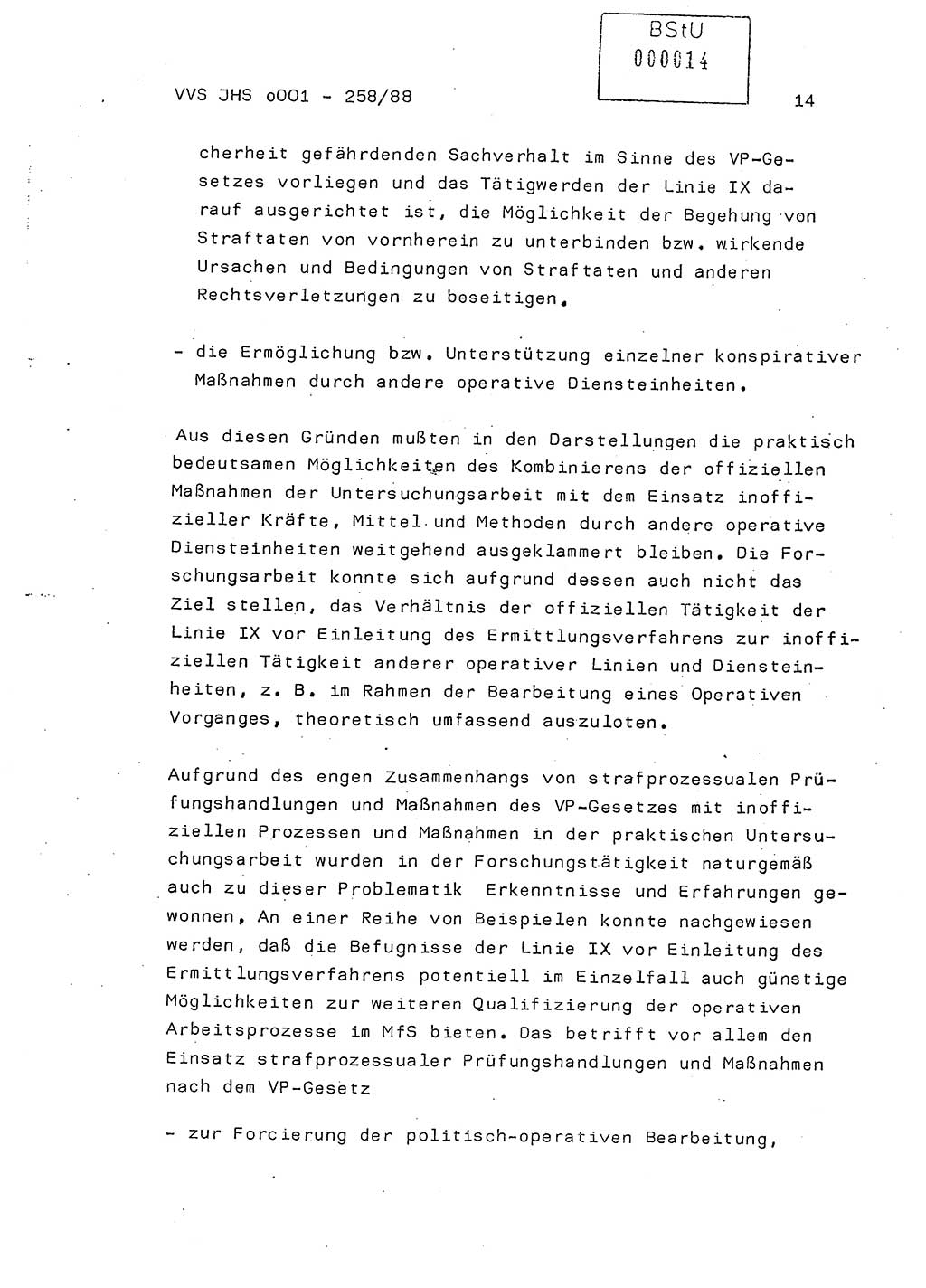 Dissertation, Oberleutnant Uwe Kärsten (JHS), Hauptmann Dr. Joachim Henkel (JHS), Oberstleutnant Werner Mählitz (Leiter der Abt. Ⅸ BV Rostock), Oberstleutnant Jürgen Tröge (HA Ⅸ/AKG), Oberstleutnant Winfried Ziegler (HA Ⅸ/9), Major Wolf-Rüdiger Wurzler (JHS), Ministerium für Staatssicherheit (MfS) [Deutsche Demokratische Republik (DDR)], Juristische Hochschule (JHS), Vertrauliche Verschlußsache (VVS) o001-258/88, Potsdam 1988, Seite 14 (Diss. MfS DDR JHS VVS o001-258/88 1988, S. 14)