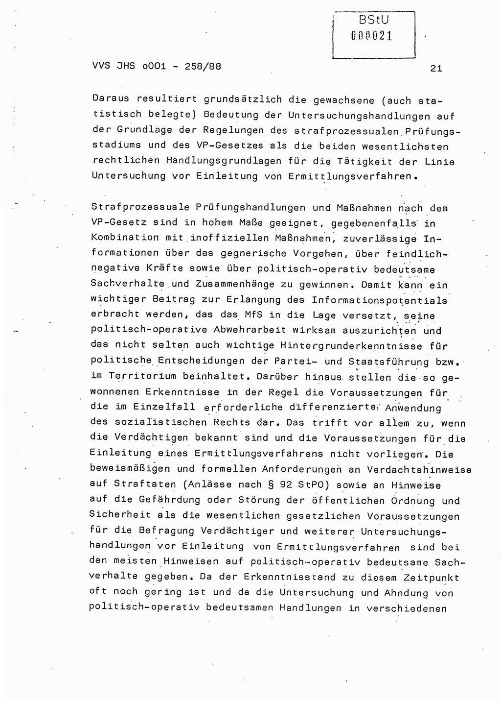 Dissertation, Oberleutnant Uwe Kärsten (JHS), Hauptmann Dr. Joachim Henkel (JHS), Oberstleutnant Werner Mählitz (Leiter der Abt. Ⅸ BV Rostock), Oberstleutnant Jürgen Tröge (HA Ⅸ/AKG), Oberstleutnant Winfried Ziegler (HA Ⅸ/9), Major Wolf-Rüdiger Wurzler (JHS), Ministerium für Staatssicherheit (MfS) [Deutsche Demokratische Republik (DDR)], Juristische Hochschule (JHS), Vertrauliche Verschlußsache (VVS) o001-258/88, Potsdam 1988, Seite 21 (Diss. MfS DDR JHS VVS o001-258/88 1988, S. 21)