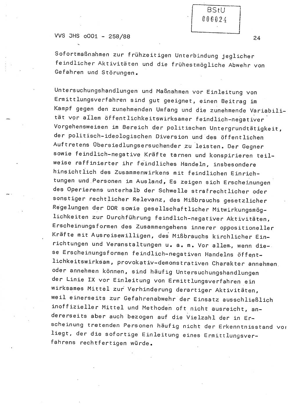 Dissertation, Oberleutnant Uwe Kärsten (JHS), Hauptmann Dr. Joachim Henkel (JHS), Oberstleutnant Werner Mählitz (Leiter der Abt. Ⅸ BV Rostock), Oberstleutnant Jürgen Tröge (HA Ⅸ/AKG), Oberstleutnant Winfried Ziegler (HA Ⅸ/9), Major Wolf-Rüdiger Wurzler (JHS), Ministerium für Staatssicherheit (MfS) [Deutsche Demokratische Republik (DDR)], Juristische Hochschule (JHS), Vertrauliche Verschlußsache (VVS) o001-258/88, Potsdam 1988, Seite 24 (Diss. MfS DDR JHS VVS o001-258/88 1988, S. 24)