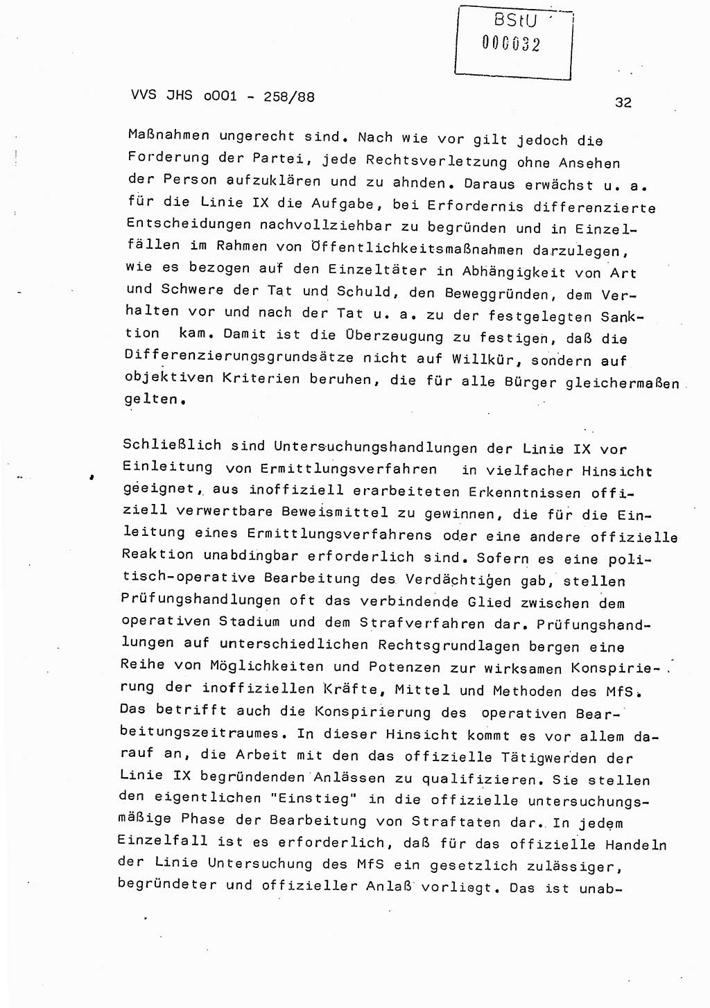 Dissertation, Oberleutnant Uwe Kärsten (JHS), Hauptmann Dr. Joachim Henkel (JHS), Oberstleutnant Werner Mählitz (Leiter der Abt. Ⅸ BV Rostock), Oberstleutnant Jürgen Tröge (HA Ⅸ/AKG), Oberstleutnant Winfried Ziegler (HA Ⅸ/9), Major Wolf-Rüdiger Wurzler (JHS), Ministerium für Staatssicherheit (MfS) [Deutsche Demokratische Republik (DDR)], Juristische Hochschule (JHS), Vertrauliche Verschlußsache (VVS) o001-258/88, Potsdam 1988, Seite 32 (Diss. MfS DDR JHS VVS o001-258/88 1988, S. 32)