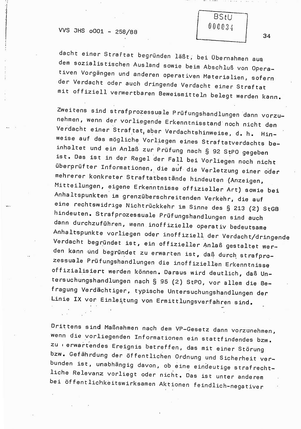 Dissertation, Oberleutnant Uwe Kärsten (JHS), Hauptmann Dr. Joachim Henkel (JHS), Oberstleutnant Werner Mählitz (Leiter der Abt. Ⅸ BV Rostock), Oberstleutnant Jürgen Tröge (HA Ⅸ/AKG), Oberstleutnant Winfried Ziegler (HA Ⅸ/9), Major Wolf-Rüdiger Wurzler (JHS), Ministerium für Staatssicherheit (MfS) [Deutsche Demokratische Republik (DDR)], Juristische Hochschule (JHS), Vertrauliche Verschlußsache (VVS) o001-258/88, Potsdam 1988, Seite 34 (Diss. MfS DDR JHS VVS o001-258/88 1988, S. 34)