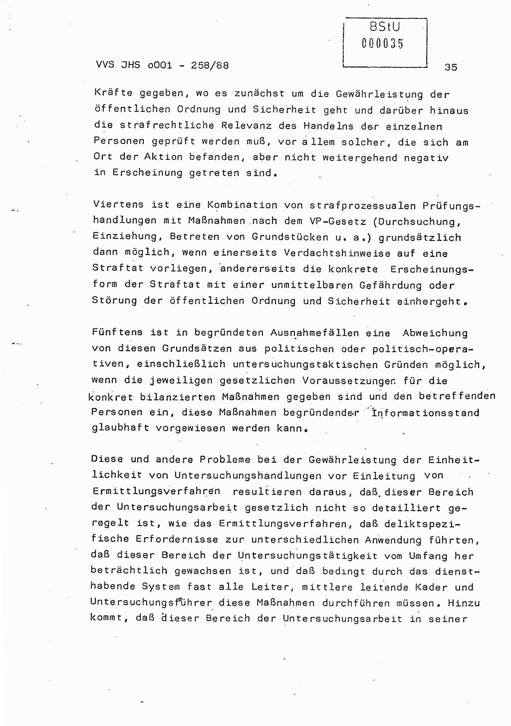 Dissertation, Oberleutnant Uwe Kärsten (JHS), Hauptmann Dr. Joachim Henkel (JHS), Oberstleutnant Werner Mählitz (Leiter der Abt. Ⅸ BV Rostock), Oberstleutnant Jürgen Tröge (HA Ⅸ/AKG), Oberstleutnant Winfried Ziegler (HA Ⅸ/9), Major Wolf-Rüdiger Wurzler (JHS), Ministerium für Staatssicherheit (MfS) [Deutsche Demokratische Republik (DDR)], Juristische Hochschule (JHS), Vertrauliche Verschlußsache (VVS) o001-258/88, Potsdam 1988, Seite 35 (Diss. MfS DDR JHS VVS o001-258/88 1988, S. 35)