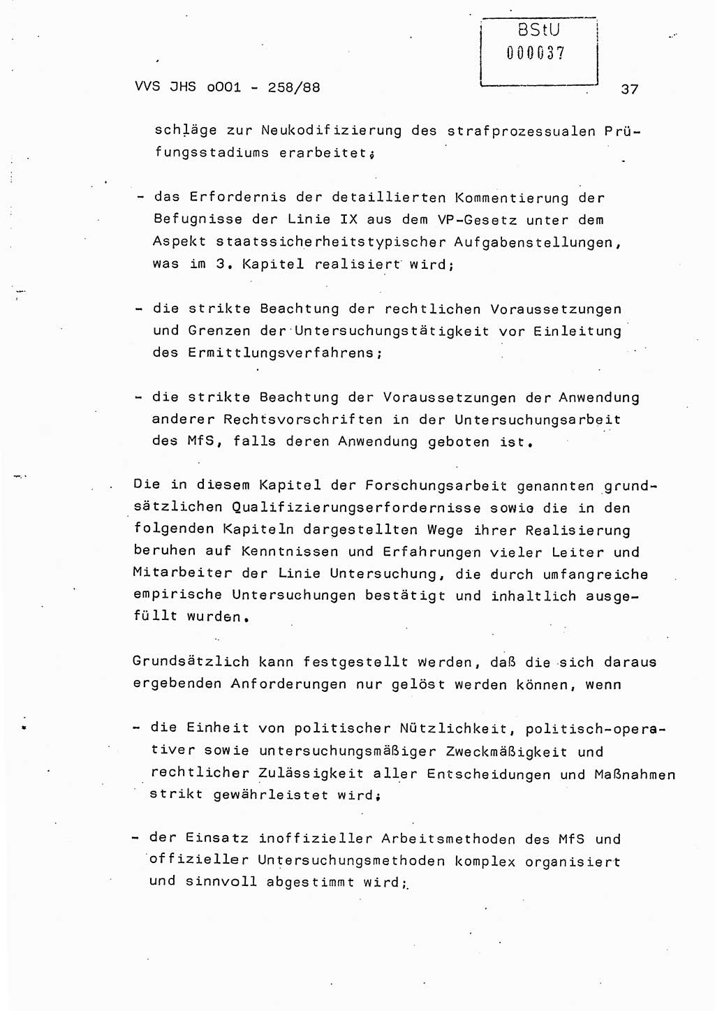 Dissertation, Oberleutnant Uwe Kärsten (JHS), Hauptmann Dr. Joachim Henkel (JHS), Oberstleutnant Werner Mählitz (Leiter der Abt. Ⅸ BV Rostock), Oberstleutnant Jürgen Tröge (HA Ⅸ/AKG), Oberstleutnant Winfried Ziegler (HA Ⅸ/9), Major Wolf-Rüdiger Wurzler (JHS), Ministerium für Staatssicherheit (MfS) [Deutsche Demokratische Republik (DDR)], Juristische Hochschule (JHS), Vertrauliche Verschlußsache (VVS) o001-258/88, Potsdam 1988, Seite 37 (Diss. MfS DDR JHS VVS o001-258/88 1988, S. 37)