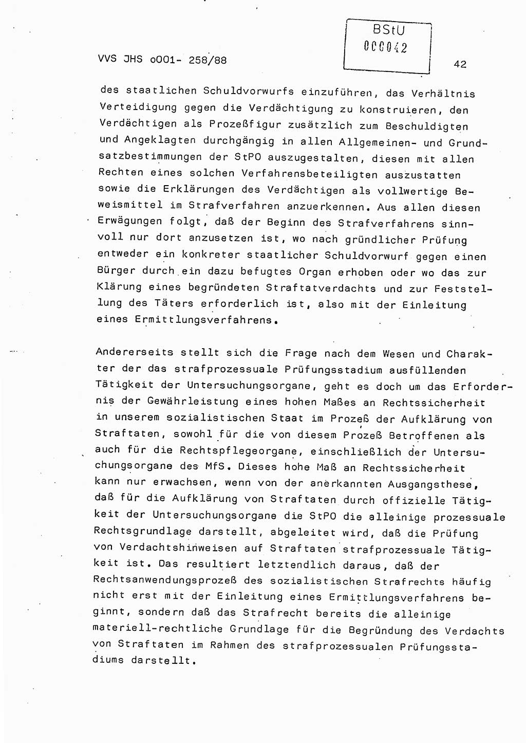 Dissertation, Oberleutnant Uwe Kärsten (JHS), Hauptmann Dr. Joachim Henkel (JHS), Oberstleutnant Werner Mählitz (Leiter der Abt. Ⅸ BV Rostock), Oberstleutnant Jürgen Tröge (HA Ⅸ/AKG), Oberstleutnant Winfried Ziegler (HA Ⅸ/9), Major Wolf-Rüdiger Wurzler (JHS), Ministerium für Staatssicherheit (MfS) [Deutsche Demokratische Republik (DDR)], Juristische Hochschule (JHS), Vertrauliche Verschlußsache (VVS) o001-258/88, Potsdam 1988, Seite 42 (Diss. MfS DDR JHS VVS o001-258/88 1988, S. 42)