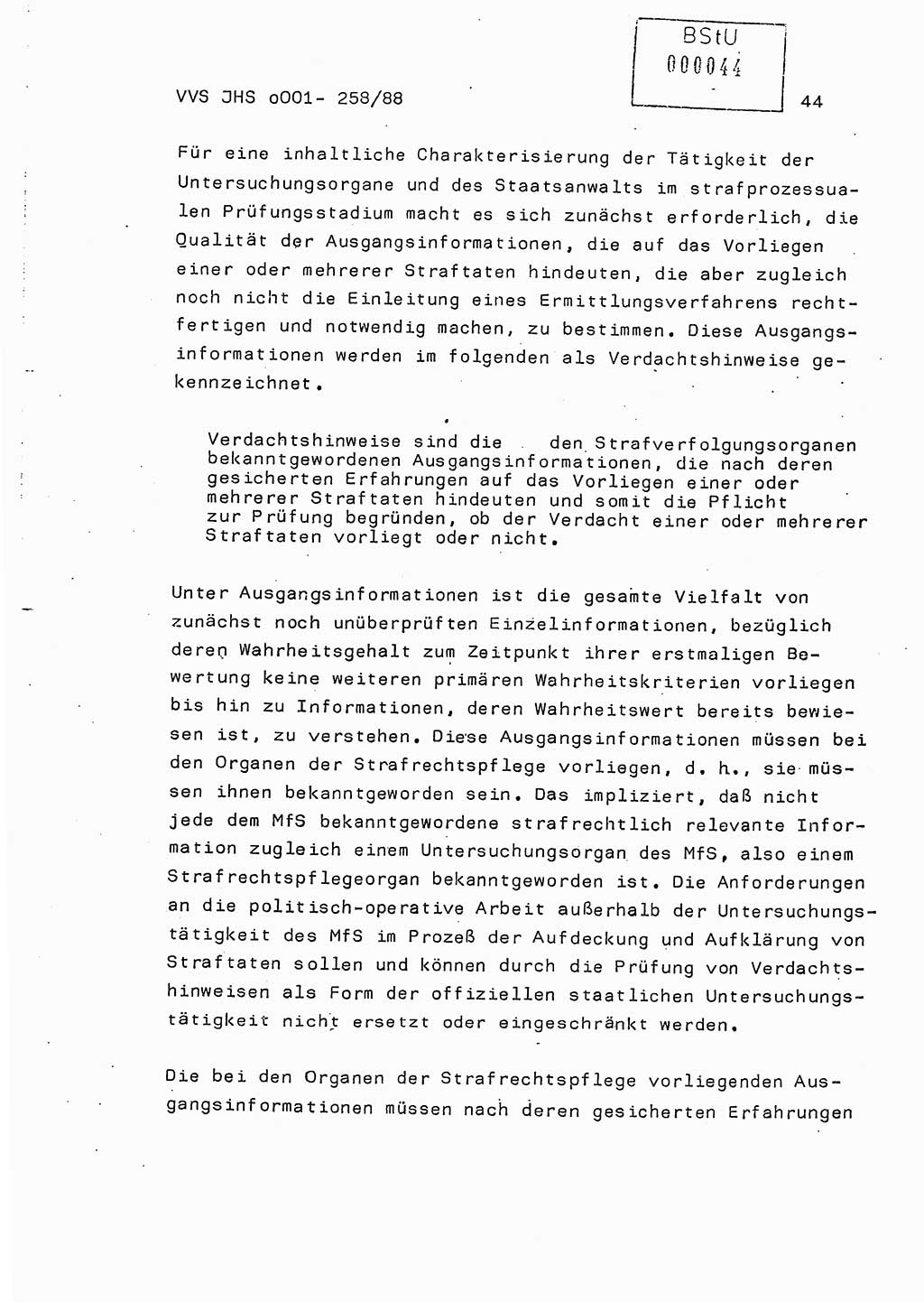 Dissertation, Oberleutnant Uwe Kärsten (JHS), Hauptmann Dr. Joachim Henkel (JHS), Oberstleutnant Werner Mählitz (Leiter der Abt. Ⅸ BV Rostock), Oberstleutnant Jürgen Tröge (HA Ⅸ/AKG), Oberstleutnant Winfried Ziegler (HA Ⅸ/9), Major Wolf-Rüdiger Wurzler (JHS), Ministerium für Staatssicherheit (MfS) [Deutsche Demokratische Republik (DDR)], Juristische Hochschule (JHS), Vertrauliche Verschlußsache (VVS) o001-258/88, Potsdam 1988, Seite 44 (Diss. MfS DDR JHS VVS o001-258/88 1988, S. 44)