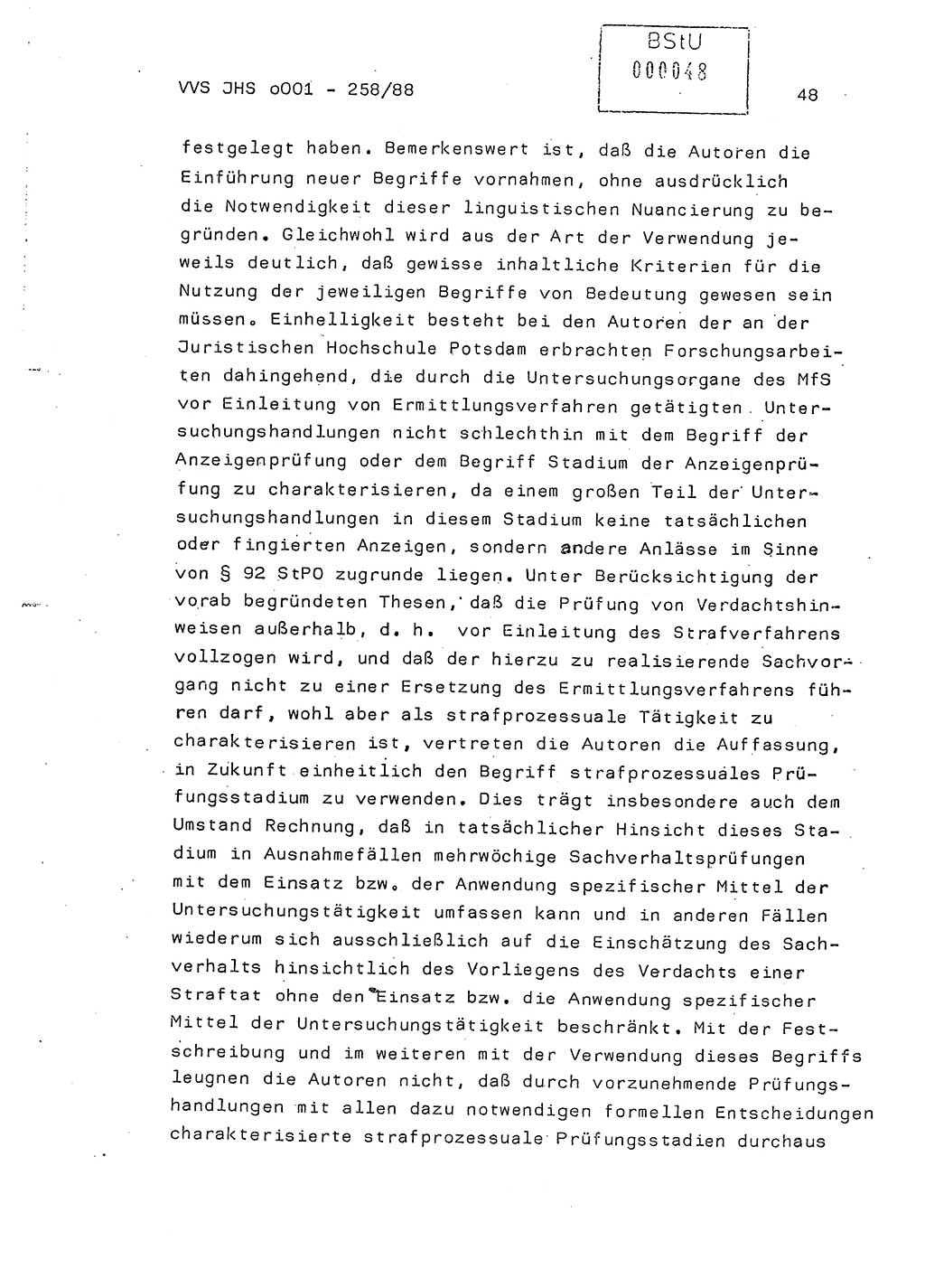 Dissertation, Oberleutnant Uwe Kärsten (JHS), Hauptmann Dr. Joachim Henkel (JHS), Oberstleutnant Werner Mählitz (Leiter der Abt. Ⅸ BV Rostock), Oberstleutnant Jürgen Tröge (HA Ⅸ/AKG), Oberstleutnant Winfried Ziegler (HA Ⅸ/9), Major Wolf-Rüdiger Wurzler (JHS), Ministerium für Staatssicherheit (MfS) [Deutsche Demokratische Republik (DDR)], Juristische Hochschule (JHS), Vertrauliche Verschlußsache (VVS) o001-258/88, Potsdam 1988, Seite 48 (Diss. MfS DDR JHS VVS o001-258/88 1988, S. 48)