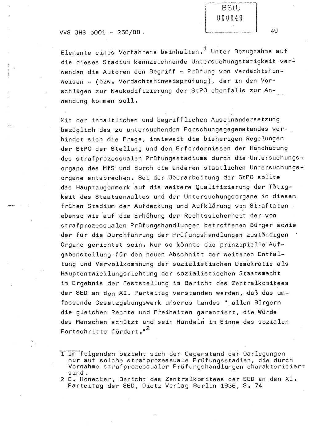 Dissertation, Oberleutnant Uwe Kärsten (JHS), Hauptmann Dr. Joachim Henkel (JHS), Oberstleutnant Werner Mählitz (Leiter der Abt. Ⅸ BV Rostock), Oberstleutnant Jürgen Tröge (HA Ⅸ/AKG), Oberstleutnant Winfried Ziegler (HA Ⅸ/9), Major Wolf-Rüdiger Wurzler (JHS), Ministerium für Staatssicherheit (MfS) [Deutsche Demokratische Republik (DDR)], Juristische Hochschule (JHS), Vertrauliche Verschlußsache (VVS) o001-258/88, Potsdam 1988, Seite 49 (Diss. MfS DDR JHS VVS o001-258/88 1988, S. 49)