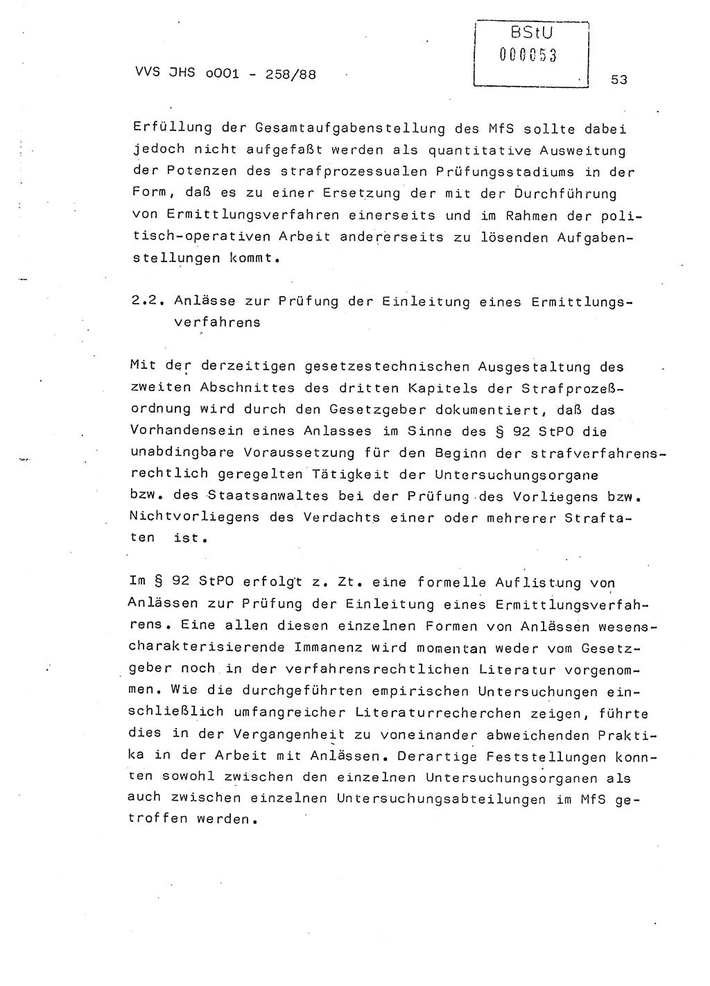 Dissertation, Oberleutnant Uwe Kärsten (JHS), Hauptmann Dr. Joachim Henkel (JHS), Oberstleutnant Werner Mählitz (Leiter der Abt. Ⅸ BV Rostock), Oberstleutnant Jürgen Tröge (HA Ⅸ/AKG), Oberstleutnant Winfried Ziegler (HA Ⅸ/9), Major Wolf-Rüdiger Wurzler (JHS), Ministerium für Staatssicherheit (MfS) [Deutsche Demokratische Republik (DDR)], Juristische Hochschule (JHS), Vertrauliche Verschlußsache (VVS) o001-258/88, Potsdam 1988, Seite 53 (Diss. MfS DDR JHS VVS o001-258/88 1988, S. 53)