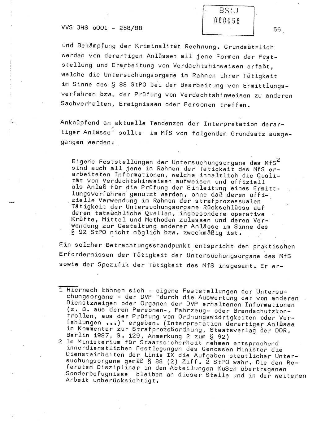 Dissertation, Oberleutnant Uwe Kärsten (JHS), Hauptmann Dr. Joachim Henkel (JHS), Oberstleutnant Werner Mählitz (Leiter der Abt. Ⅸ BV Rostock), Oberstleutnant Jürgen Tröge (HA Ⅸ/AKG), Oberstleutnant Winfried Ziegler (HA Ⅸ/9), Major Wolf-Rüdiger Wurzler (JHS), Ministerium für Staatssicherheit (MfS) [Deutsche Demokratische Republik (DDR)], Juristische Hochschule (JHS), Vertrauliche Verschlußsache (VVS) o001-258/88, Potsdam 1988, Seite 56 (Diss. MfS DDR JHS VVS o001-258/88 1988, S. 56)