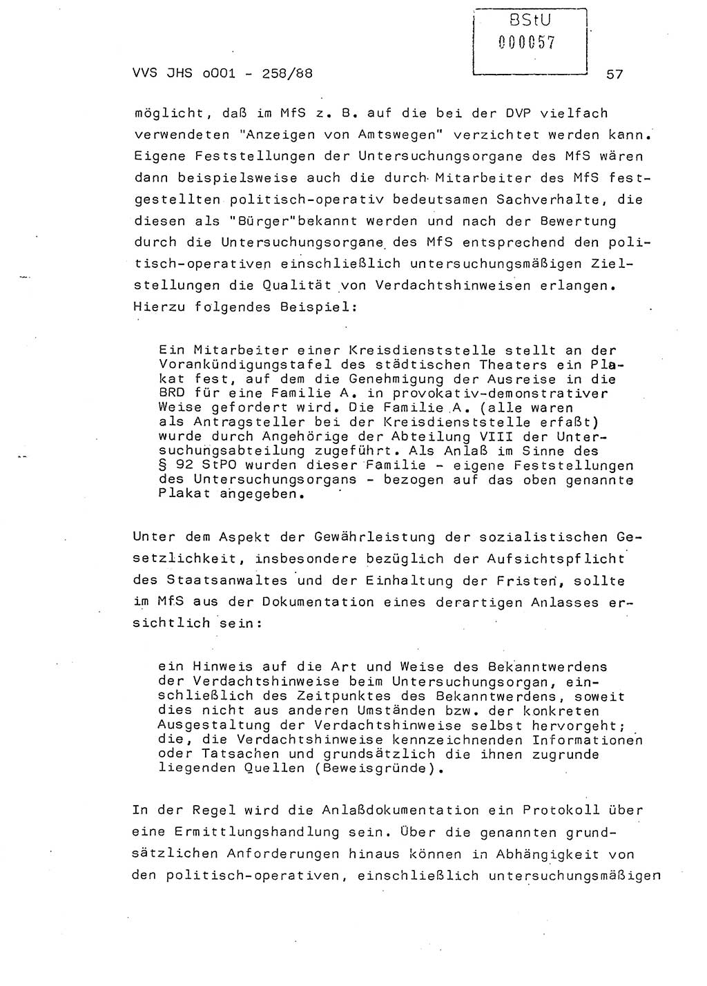 Dissertation, Oberleutnant Uwe Kärsten (JHS), Hauptmann Dr. Joachim Henkel (JHS), Oberstleutnant Werner Mählitz (Leiter der Abt. Ⅸ BV Rostock), Oberstleutnant Jürgen Tröge (HA Ⅸ/AKG), Oberstleutnant Winfried Ziegler (HA Ⅸ/9), Major Wolf-Rüdiger Wurzler (JHS), Ministerium für Staatssicherheit (MfS) [Deutsche Demokratische Republik (DDR)], Juristische Hochschule (JHS), Vertrauliche Verschlußsache (VVS) o001-258/88, Potsdam 1988, Seite 57 (Diss. MfS DDR JHS VVS o001-258/88 1988, S. 57)