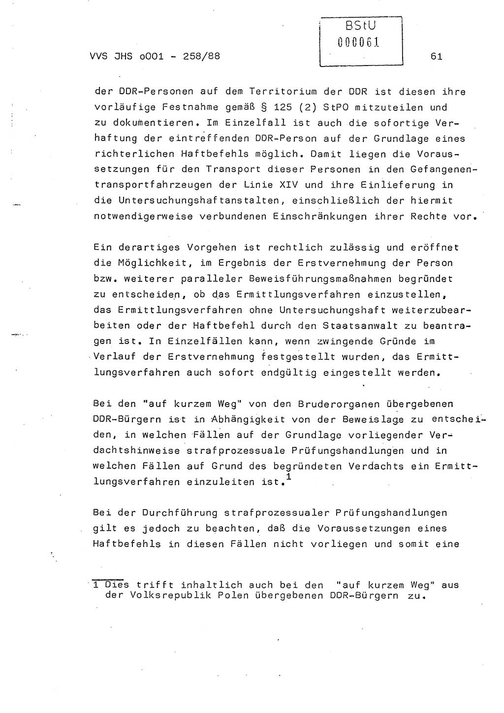 Dissertation, Oberleutnant Uwe Kärsten (JHS), Hauptmann Dr. Joachim Henkel (JHS), Oberstleutnant Werner Mählitz (Leiter der Abt. Ⅸ BV Rostock), Oberstleutnant Jürgen Tröge (HA Ⅸ/AKG), Oberstleutnant Winfried Ziegler (HA Ⅸ/9), Major Wolf-Rüdiger Wurzler (JHS), Ministerium für Staatssicherheit (MfS) [Deutsche Demokratische Republik (DDR)], Juristische Hochschule (JHS), Vertrauliche Verschlußsache (VVS) o001-258/88, Potsdam 1988, Seite 61 (Diss. MfS DDR JHS VVS o001-258/88 1988, S. 61)