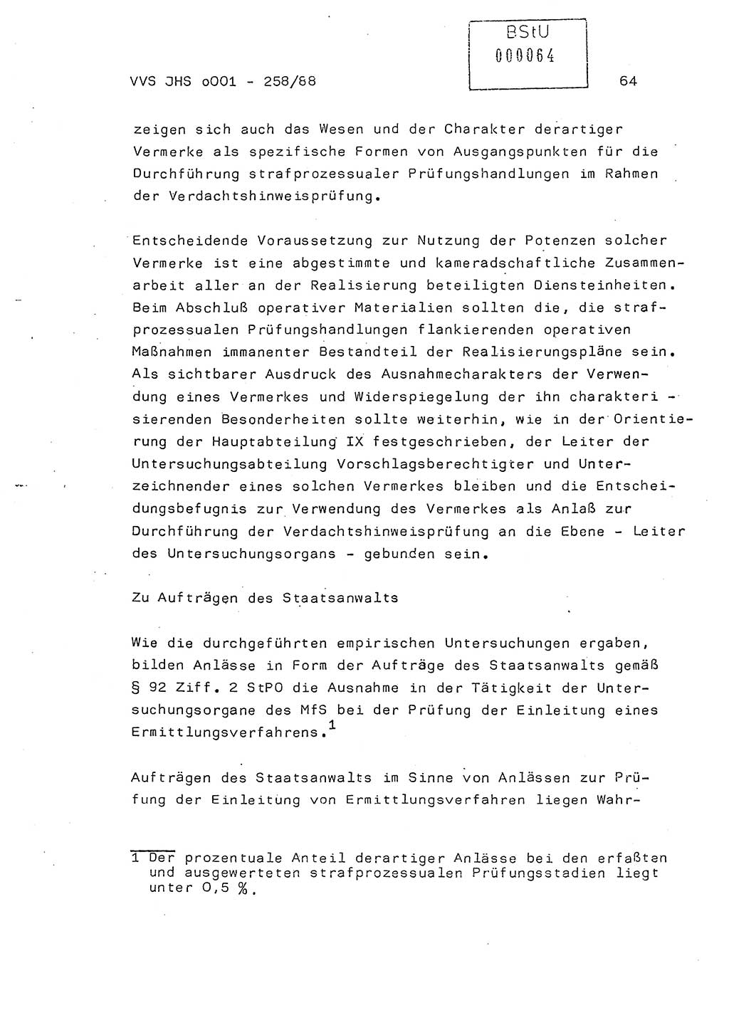 Dissertation, Oberleutnant Uwe Kärsten (JHS), Hauptmann Dr. Joachim Henkel (JHS), Oberstleutnant Werner Mählitz (Leiter der Abt. Ⅸ BV Rostock), Oberstleutnant Jürgen Tröge (HA Ⅸ/AKG), Oberstleutnant Winfried Ziegler (HA Ⅸ/9), Major Wolf-Rüdiger Wurzler (JHS), Ministerium für Staatssicherheit (MfS) [Deutsche Demokratische Republik (DDR)], Juristische Hochschule (JHS), Vertrauliche Verschlußsache (VVS) o001-258/88, Potsdam 1988, Seite 64 (Diss. MfS DDR JHS VVS o001-258/88 1988, S. 64)