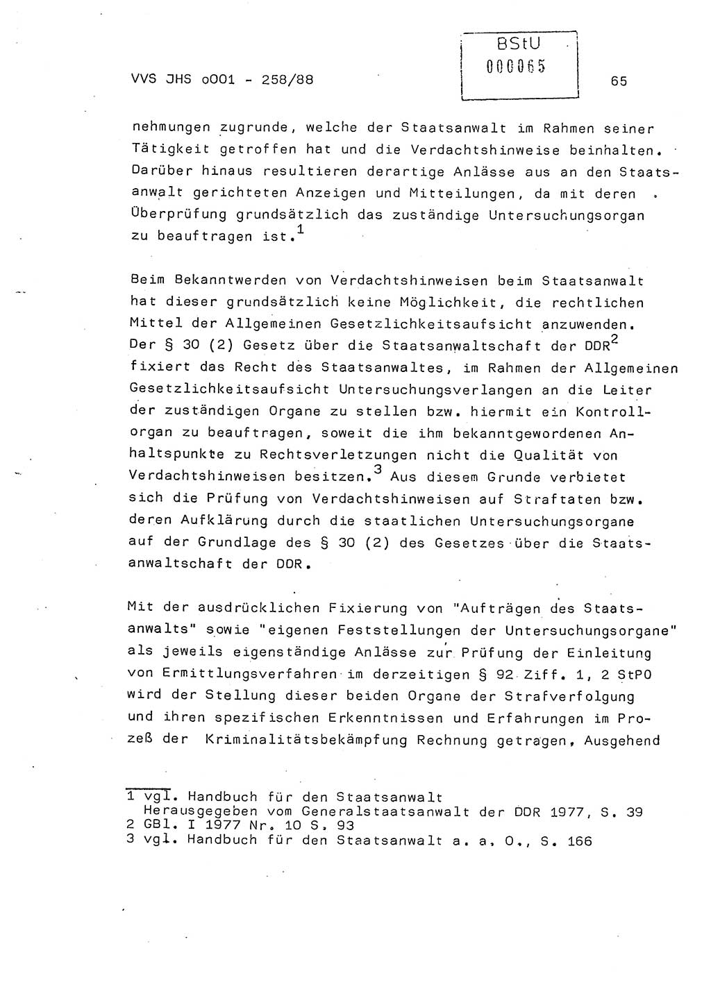 Dissertation, Oberleutnant Uwe Kärsten (JHS), Hauptmann Dr. Joachim Henkel (JHS), Oberstleutnant Werner Mählitz (Leiter der Abt. Ⅸ BV Rostock), Oberstleutnant Jürgen Tröge (HA Ⅸ/AKG), Oberstleutnant Winfried Ziegler (HA Ⅸ/9), Major Wolf-Rüdiger Wurzler (JHS), Ministerium für Staatssicherheit (MfS) [Deutsche Demokratische Republik (DDR)], Juristische Hochschule (JHS), Vertrauliche Verschlußsache (VVS) o001-258/88, Potsdam 1988, Seite 65 (Diss. MfS DDR JHS VVS o001-258/88 1988, S. 65)