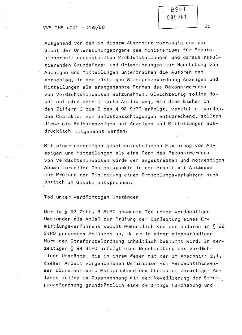 Dissertation, Oberleutnant Uwe Kärsten (JHS), Hauptmann Dr. Joachim Henkel (JHS), Oberstleutnant Werner Mählitz (Leiter der Abt. Ⅸ BV Rostock), Oberstleutnant Jürgen Tröge (HA Ⅸ/AKG), Oberstleutnant Winfried Ziegler (HA Ⅸ/9), Major Wolf-Rüdiger Wurzler (JHS), Ministerium für Staatssicherheit (MfS) [Deutsche Demokratische Republik (DDR)], Juristische Hochschule (JHS), Vertrauliche Verschlußsache (VVS) o001-258/88, Potsdam 1988, Seite 81 (Diss. MfS DDR JHS VVS o001-258/88 1988, S. 81)