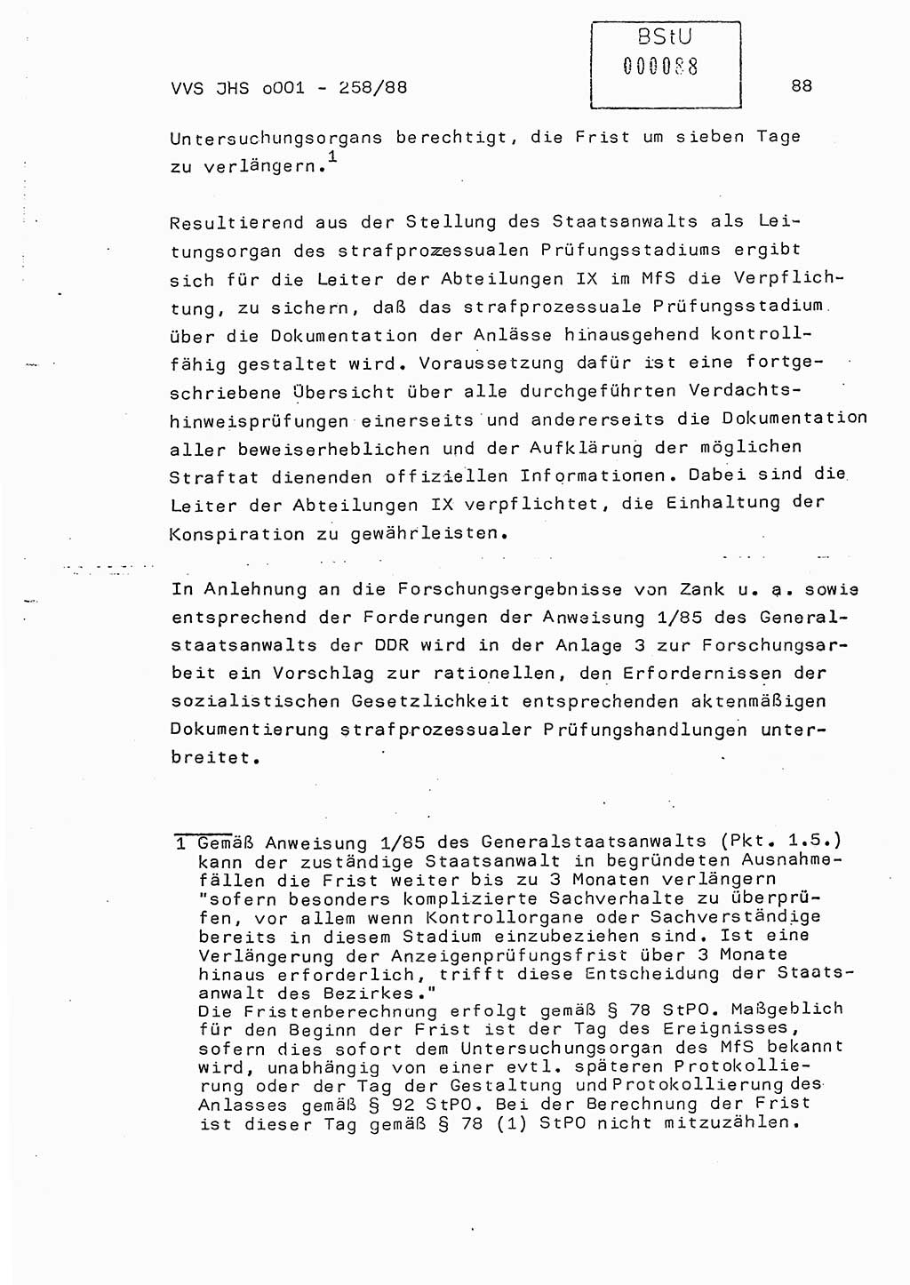 Dissertation, Oberleutnant Uwe Kärsten (JHS), Hauptmann Dr. Joachim Henkel (JHS), Oberstleutnant Werner Mählitz (Leiter der Abt. Ⅸ BV Rostock), Oberstleutnant Jürgen Tröge (HA Ⅸ/AKG), Oberstleutnant Winfried Ziegler (HA Ⅸ/9), Major Wolf-Rüdiger Wurzler (JHS), Ministerium für Staatssicherheit (MfS) [Deutsche Demokratische Republik (DDR)], Juristische Hochschule (JHS), Vertrauliche Verschlußsache (VVS) o001-258/88, Potsdam 1988, Seite 88 (Diss. MfS DDR JHS VVS o001-258/88 1988, S. 88)