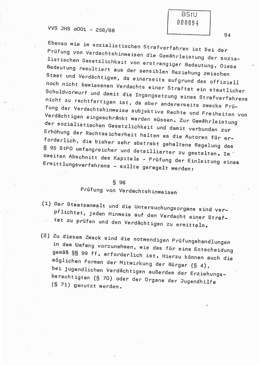 Dissertation, Oberleutnant Uwe Kärsten (JHS), Hauptmann Dr. Joachim Henkel (JHS), Oberstleutnant Werner Mählitz (Leiter der Abt. Ⅸ BV Rostock), Oberstleutnant Jürgen Tröge (HA Ⅸ/AKG), Oberstleutnant Winfried Ziegler (HA Ⅸ/9), Major Wolf-Rüdiger Wurzler (JHS), Ministerium für Staatssicherheit (MfS) [Deutsche Demokratische Republik (DDR)], Juristische Hochschule (JHS), Vertrauliche Verschlußsache (VVS) o001-258/88, Potsdam 1988, Seite 94 (Diss. MfS DDR JHS VVS o001-258/88 1988, S. 94)