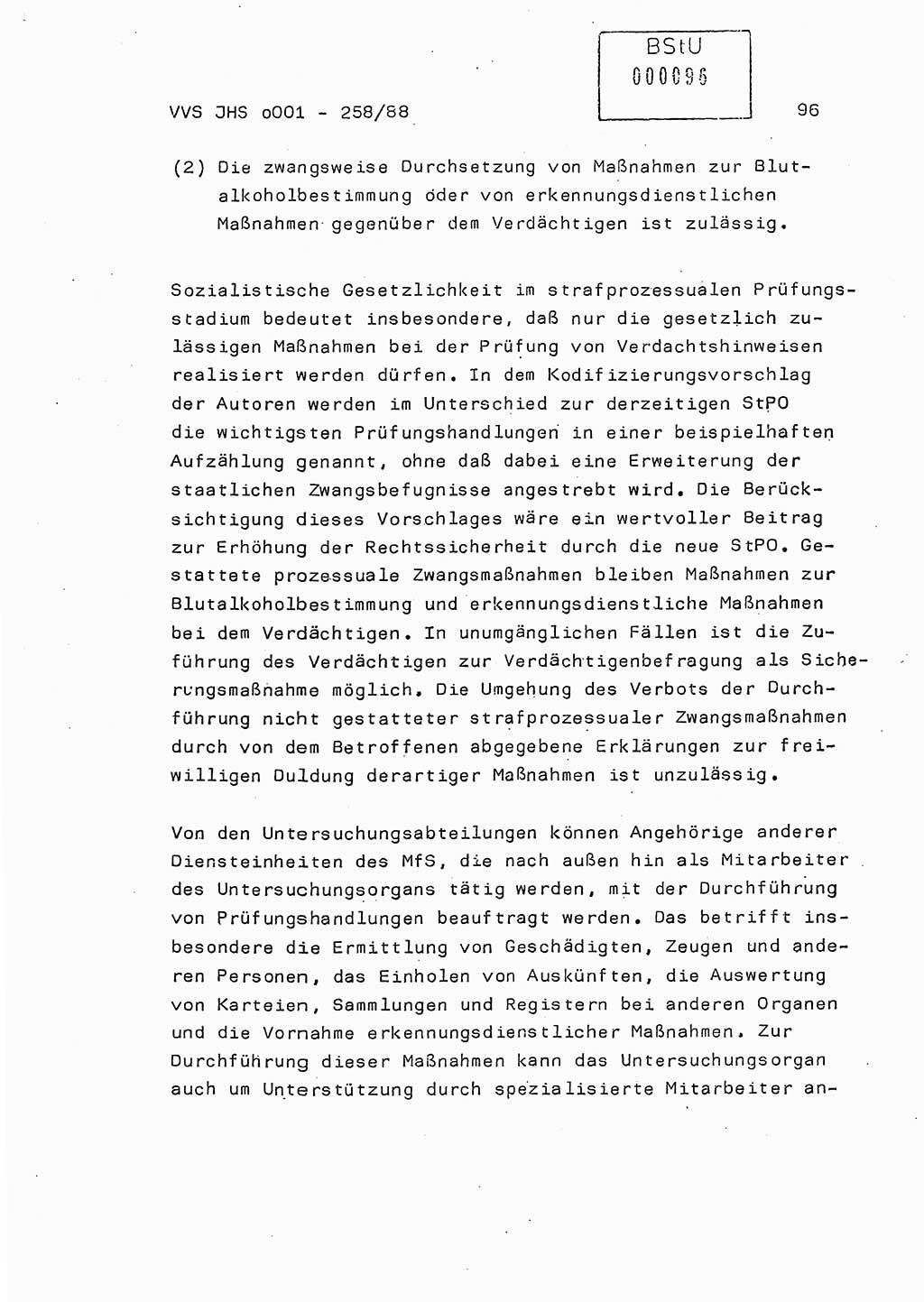 Dissertation, Oberleutnant Uwe Kärsten (JHS), Hauptmann Dr. Joachim Henkel (JHS), Oberstleutnant Werner Mählitz (Leiter der Abt. Ⅸ BV Rostock), Oberstleutnant Jürgen Tröge (HA Ⅸ/AKG), Oberstleutnant Winfried Ziegler (HA Ⅸ/9), Major Wolf-Rüdiger Wurzler (JHS), Ministerium für Staatssicherheit (MfS) [Deutsche Demokratische Republik (DDR)], Juristische Hochschule (JHS), Vertrauliche Verschlußsache (VVS) o001-258/88, Potsdam 1988, Seite 96 (Diss. MfS DDR JHS VVS o001-258/88 1988, S. 96)