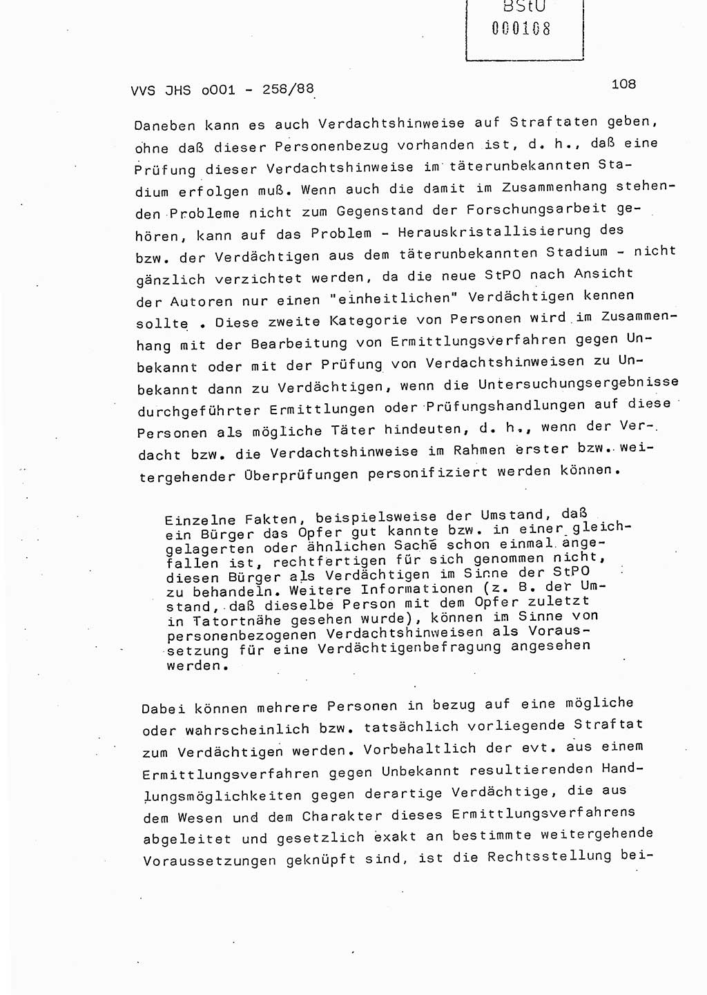 Dissertation, Oberleutnant Uwe Kärsten (JHS), Hauptmann Dr. Joachim Henkel (JHS), Oberstleutnant Werner Mählitz (Leiter der Abt. Ⅸ BV Rostock), Oberstleutnant Jürgen Tröge (HA Ⅸ/AKG), Oberstleutnant Winfried Ziegler (HA Ⅸ/9), Major Wolf-Rüdiger Wurzler (JHS), Ministerium für Staatssicherheit (MfS) [Deutsche Demokratische Republik (DDR)], Juristische Hochschule (JHS), Vertrauliche Verschlußsache (VVS) o001-258/88, Potsdam 1988, Seite 108 (Diss. MfS DDR JHS VVS o001-258/88 1988, S. 108)