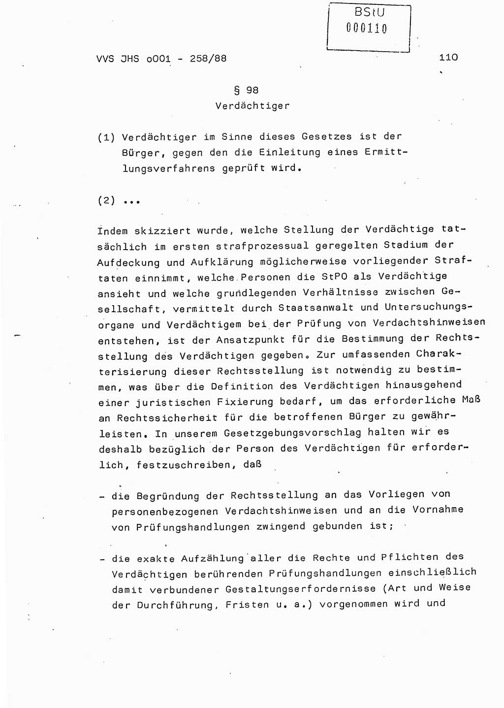 Dissertation, Oberleutnant Uwe Kärsten (JHS), Hauptmann Dr. Joachim Henkel (JHS), Oberstleutnant Werner Mählitz (Leiter der Abt. Ⅸ BV Rostock), Oberstleutnant Jürgen Tröge (HA Ⅸ/AKG), Oberstleutnant Winfried Ziegler (HA Ⅸ/9), Major Wolf-Rüdiger Wurzler (JHS), Ministerium für Staatssicherheit (MfS) [Deutsche Demokratische Republik (DDR)], Juristische Hochschule (JHS), Vertrauliche Verschlußsache (VVS) o001-258/88, Potsdam 1988, Seite 110 (Diss. MfS DDR JHS VVS o001-258/88 1988, S. 110)