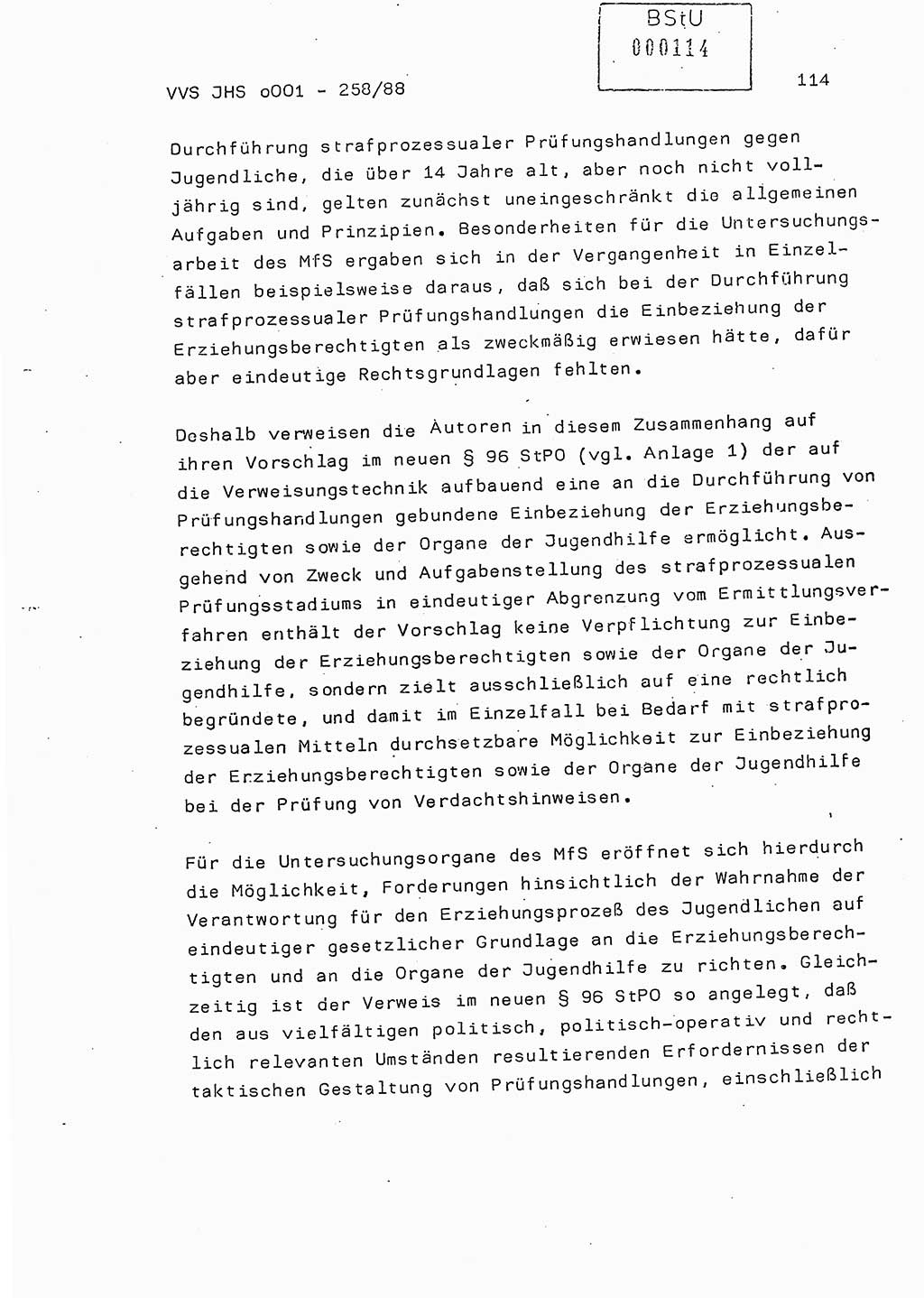 Dissertation, Oberleutnant Uwe Kärsten (JHS), Hauptmann Dr. Joachim Henkel (JHS), Oberstleutnant Werner Mählitz (Leiter der Abt. Ⅸ BV Rostock), Oberstleutnant Jürgen Tröge (HA Ⅸ/AKG), Oberstleutnant Winfried Ziegler (HA Ⅸ/9), Major Wolf-Rüdiger Wurzler (JHS), Ministerium für Staatssicherheit (MfS) [Deutsche Demokratische Republik (DDR)], Juristische Hochschule (JHS), Vertrauliche Verschlußsache (VVS) o001-258/88, Potsdam 1988, Seite 114 (Diss. MfS DDR JHS VVS o001-258/88 1988, S. 114)