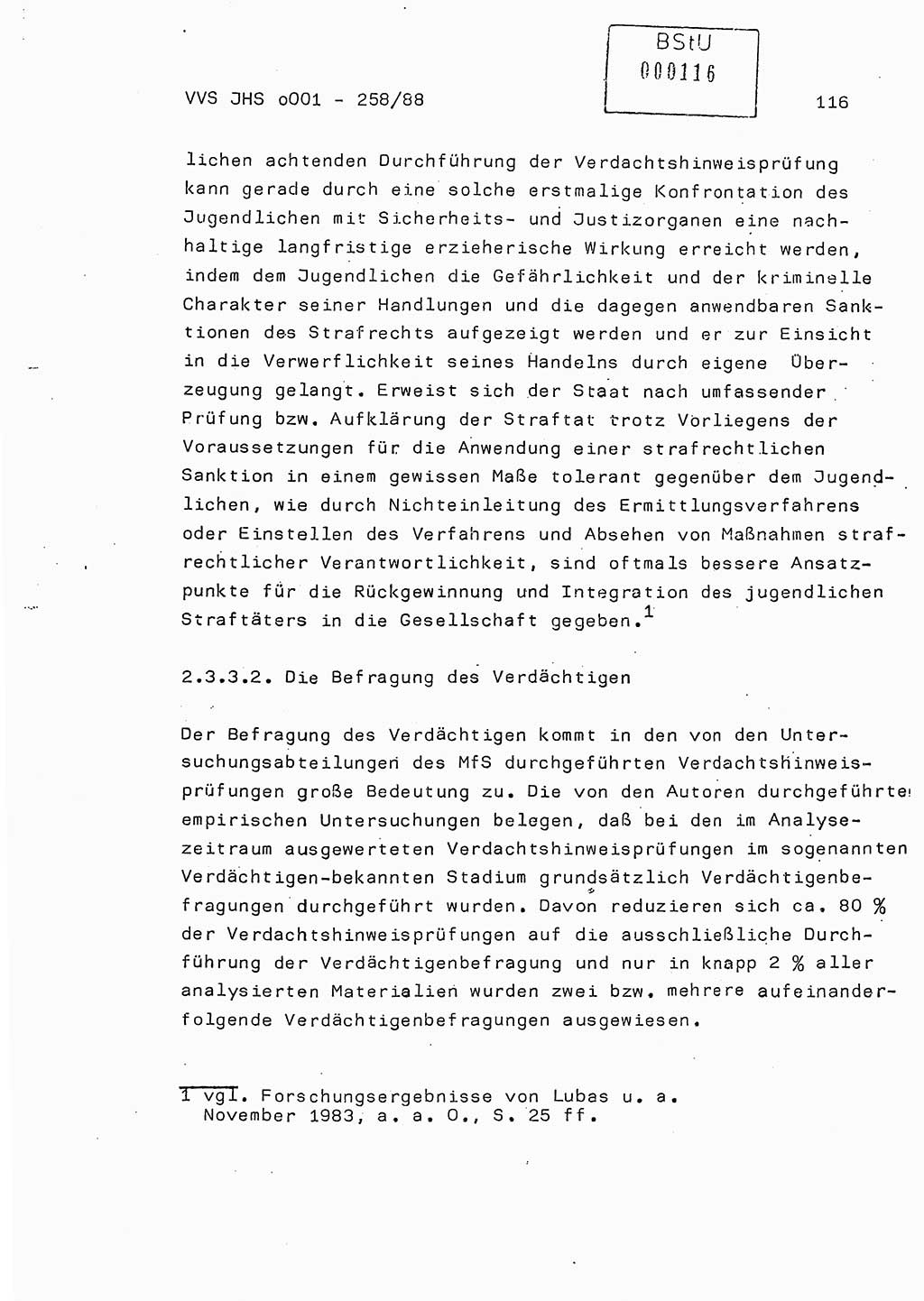 Dissertation, Oberleutnant Uwe Kärsten (JHS), Hauptmann Dr. Joachim Henkel (JHS), Oberstleutnant Werner Mählitz (Leiter der Abt. Ⅸ BV Rostock), Oberstleutnant Jürgen Tröge (HA Ⅸ/AKG), Oberstleutnant Winfried Ziegler (HA Ⅸ/9), Major Wolf-Rüdiger Wurzler (JHS), Ministerium für Staatssicherheit (MfS) [Deutsche Demokratische Republik (DDR)], Juristische Hochschule (JHS), Vertrauliche Verschlußsache (VVS) o001-258/88, Potsdam 1988, Seite 116 (Diss. MfS DDR JHS VVS o001-258/88 1988, S. 116)