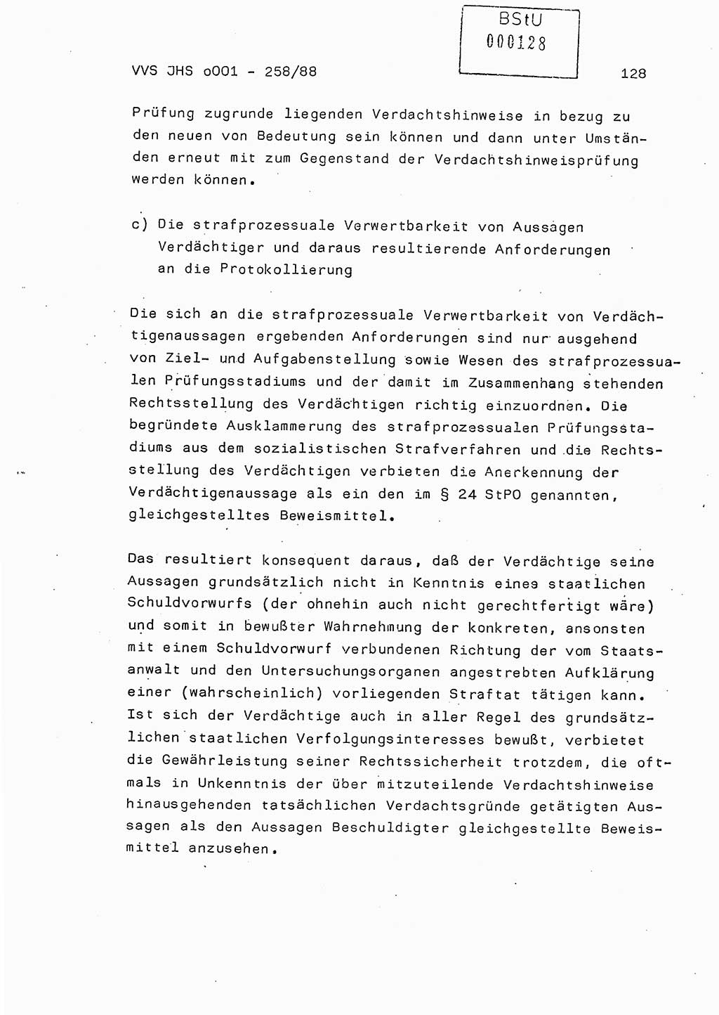 Dissertation, Oberleutnant Uwe Kärsten (JHS), Hauptmann Dr. Joachim Henkel (JHS), Oberstleutnant Werner Mählitz (Leiter der Abt. Ⅸ BV Rostock), Oberstleutnant Jürgen Tröge (HA Ⅸ/AKG), Oberstleutnant Winfried Ziegler (HA Ⅸ/9), Major Wolf-Rüdiger Wurzler (JHS), Ministerium für Staatssicherheit (MfS) [Deutsche Demokratische Republik (DDR)], Juristische Hochschule (JHS), Vertrauliche Verschlußsache (VVS) o001-258/88, Potsdam 1988, Seite 128 (Diss. MfS DDR JHS VVS o001-258/88 1988, S. 128)