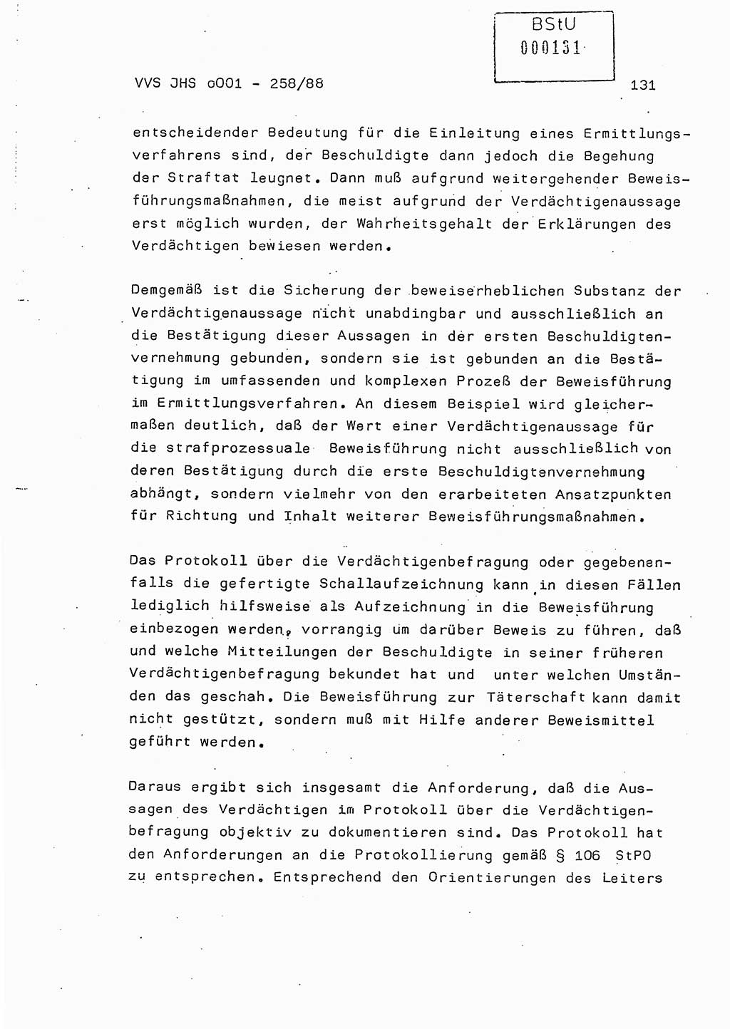 Dissertation, Oberleutnant Uwe Kärsten (JHS), Hauptmann Dr. Joachim Henkel (JHS), Oberstleutnant Werner Mählitz (Leiter der Abt. Ⅸ BV Rostock), Oberstleutnant Jürgen Tröge (HA Ⅸ/AKG), Oberstleutnant Winfried Ziegler (HA Ⅸ/9), Major Wolf-Rüdiger Wurzler (JHS), Ministerium für Staatssicherheit (MfS) [Deutsche Demokratische Republik (DDR)], Juristische Hochschule (JHS), Vertrauliche Verschlußsache (VVS) o001-258/88, Potsdam 1988, Seite 131 (Diss. MfS DDR JHS VVS o001-258/88 1988, S. 131)