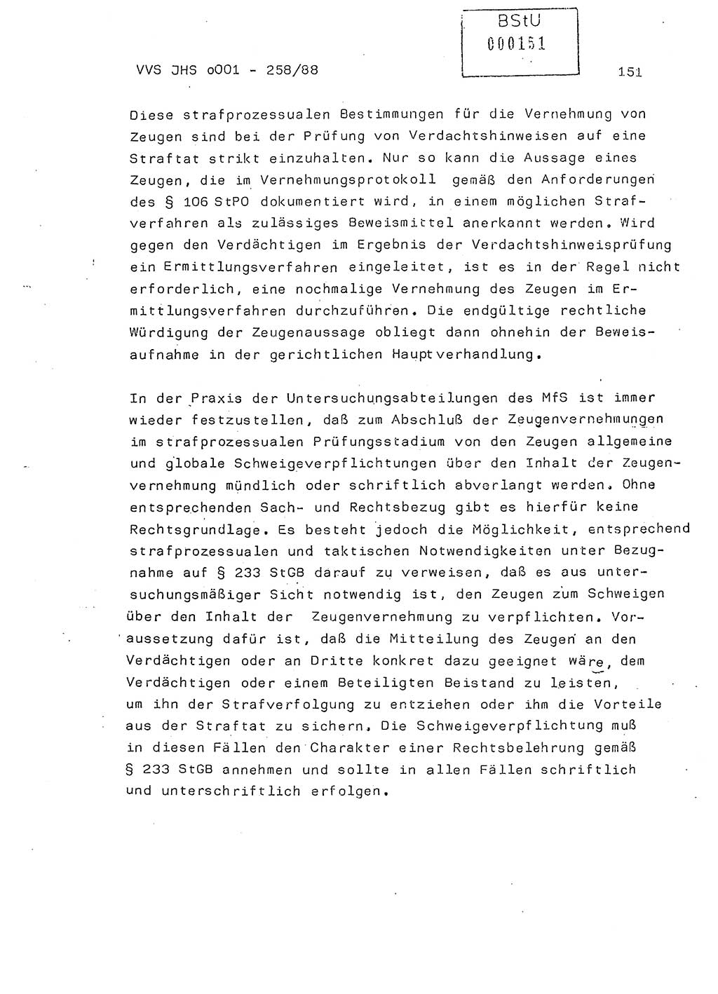 Dissertation, Oberleutnant Uwe Kärsten (JHS), Hauptmann Dr. Joachim Henkel (JHS), Oberstleutnant Werner Mählitz (Leiter der Abt. Ⅸ BV Rostock), Oberstleutnant Jürgen Tröge (HA Ⅸ/AKG), Oberstleutnant Winfried Ziegler (HA Ⅸ/9), Major Wolf-Rüdiger Wurzler (JHS), Ministerium für Staatssicherheit (MfS) [Deutsche Demokratische Republik (DDR)], Juristische Hochschule (JHS), Vertrauliche Verschlußsache (VVS) o001-258/88, Potsdam 1988, Seite 151 (Diss. MfS DDR JHS VVS o001-258/88 1988, S. 151)