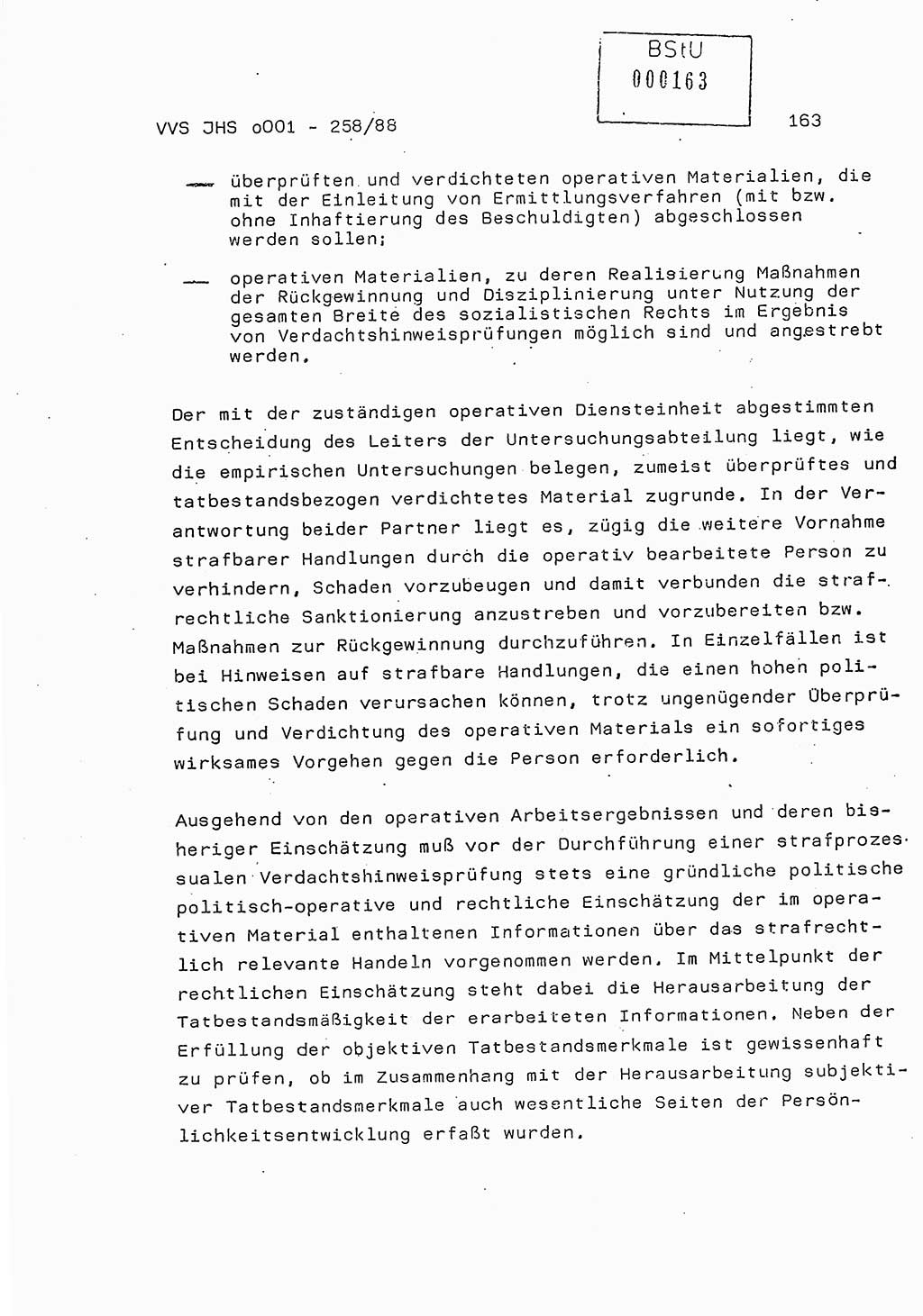 Dissertation, Oberleutnant Uwe Kärsten (JHS), Hauptmann Dr. Joachim Henkel (JHS), Oberstleutnant Werner Mählitz (Leiter der Abt. Ⅸ BV Rostock), Oberstleutnant Jürgen Tröge (HA Ⅸ/AKG), Oberstleutnant Winfried Ziegler (HA Ⅸ/9), Major Wolf-Rüdiger Wurzler (JHS), Ministerium für Staatssicherheit (MfS) [Deutsche Demokratische Republik (DDR)], Juristische Hochschule (JHS), Vertrauliche Verschlußsache (VVS) o001-258/88, Potsdam 1988, Seite 163 (Diss. MfS DDR JHS VVS o001-258/88 1988, S. 163)