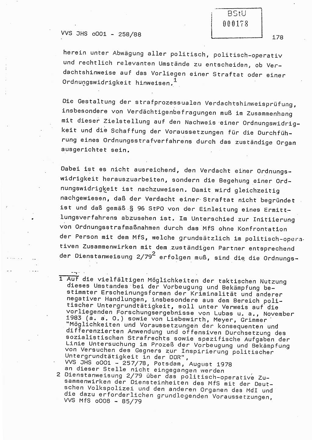 Dissertation, Oberleutnant Uwe Kärsten (JHS), Hauptmann Dr. Joachim Henkel (JHS), Oberstleutnant Werner Mählitz (Leiter der Abt. Ⅸ BV Rostock), Oberstleutnant Jürgen Tröge (HA Ⅸ/AKG), Oberstleutnant Winfried Ziegler (HA Ⅸ/9), Major Wolf-Rüdiger Wurzler (JHS), Ministerium für Staatssicherheit (MfS) [Deutsche Demokratische Republik (DDR)], Juristische Hochschule (JHS), Vertrauliche Verschlußsache (VVS) o001-258/88, Potsdam 1988, Seite 178 (Diss. MfS DDR JHS VVS o001-258/88 1988, S. 178)