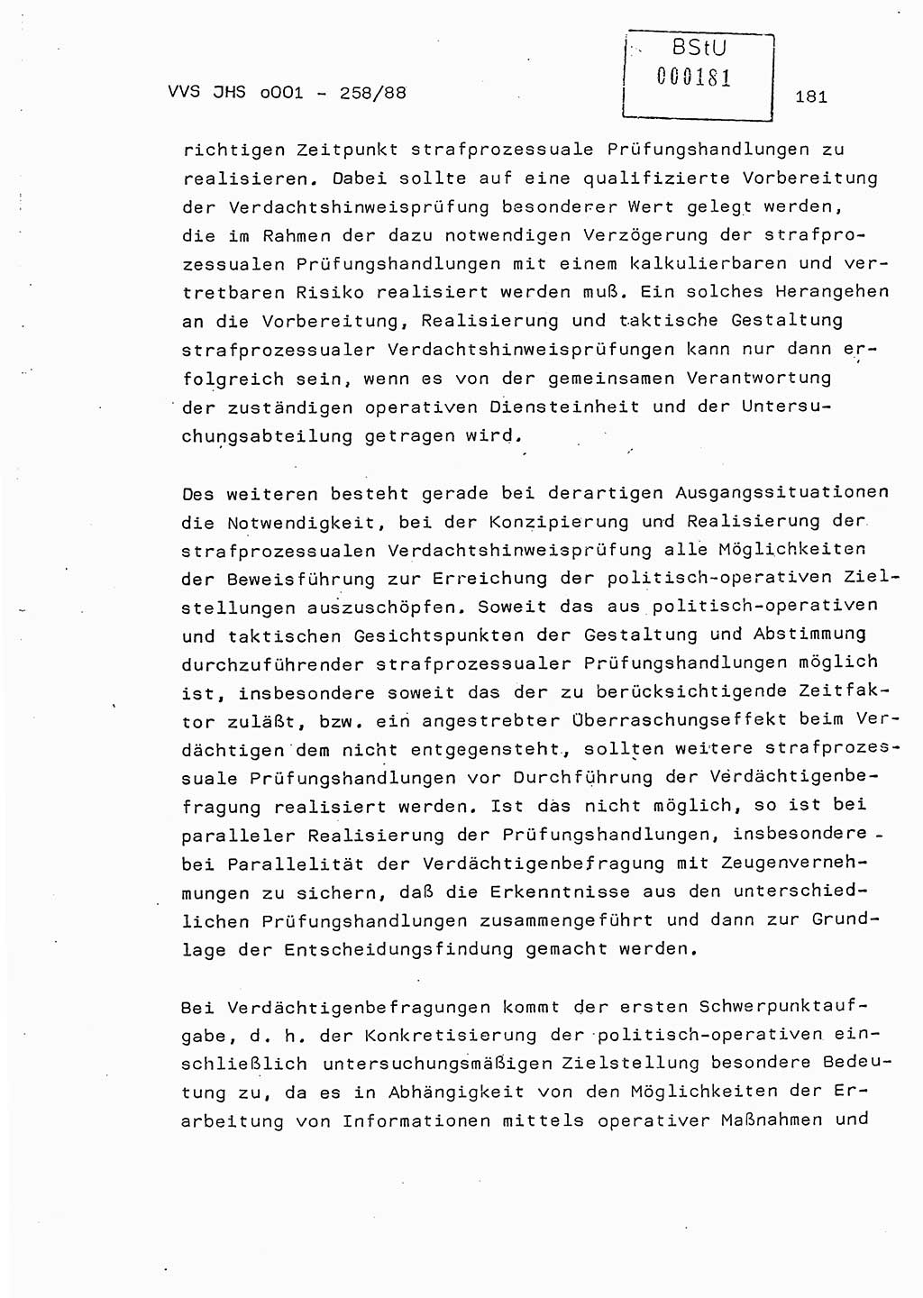 Dissertation, Oberleutnant Uwe Kärsten (JHS), Hauptmann Dr. Joachim Henkel (JHS), Oberstleutnant Werner Mählitz (Leiter der Abt. Ⅸ BV Rostock), Oberstleutnant Jürgen Tröge (HA Ⅸ/AKG), Oberstleutnant Winfried Ziegler (HA Ⅸ/9), Major Wolf-Rüdiger Wurzler (JHS), Ministerium für Staatssicherheit (MfS) [Deutsche Demokratische Republik (DDR)], Juristische Hochschule (JHS), Vertrauliche Verschlußsache (VVS) o001-258/88, Potsdam 1988, Seite 181 (Diss. MfS DDR JHS VVS o001-258/88 1988, S. 181)