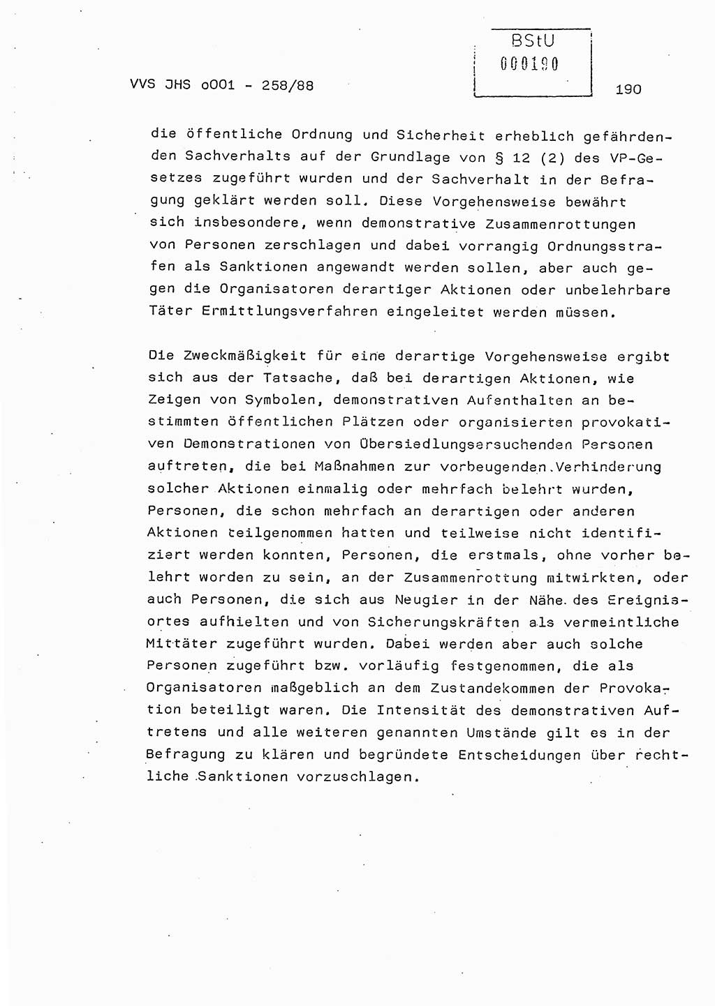 Dissertation, Oberleutnant Uwe Kärsten (JHS), Hauptmann Dr. Joachim Henkel (JHS), Oberstleutnant Werner Mählitz (Leiter der Abt. Ⅸ BV Rostock), Oberstleutnant Jürgen Tröge (HA Ⅸ/AKG), Oberstleutnant Winfried Ziegler (HA Ⅸ/9), Major Wolf-Rüdiger Wurzler (JHS), Ministerium für Staatssicherheit (MfS) [Deutsche Demokratische Republik (DDR)], Juristische Hochschule (JHS), Vertrauliche Verschlußsache (VVS) o001-258/88, Potsdam 1988, Seite 190 (Diss. MfS DDR JHS VVS o001-258/88 1988, S. 190)