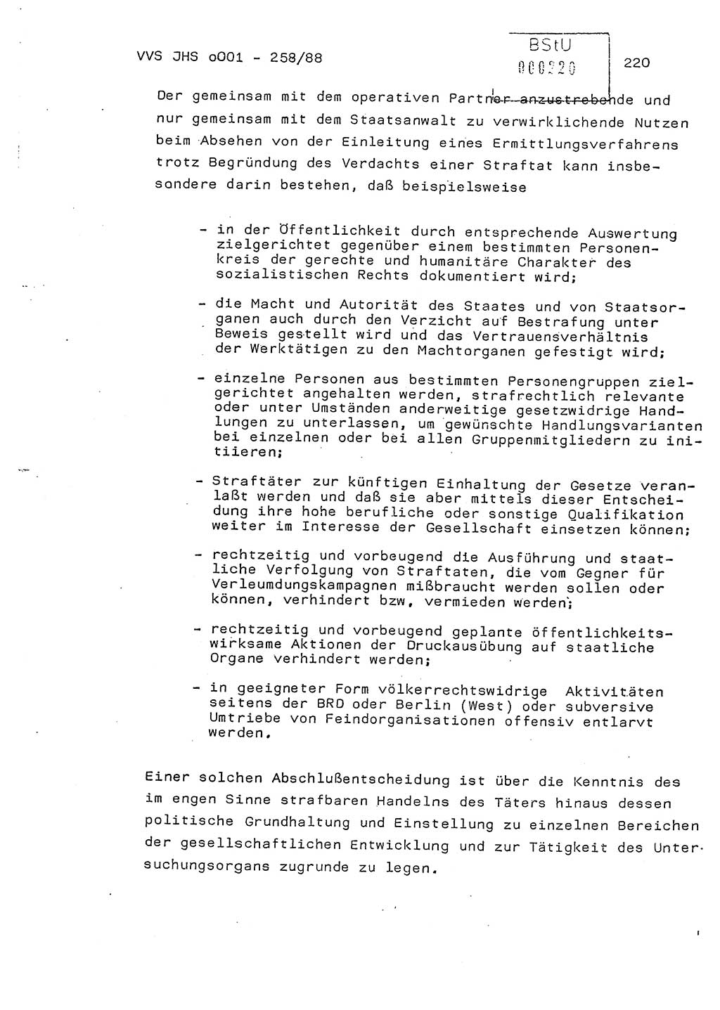 Dissertation, Oberleutnant Uwe Kärsten (JHS), Hauptmann Dr. Joachim Henkel (JHS), Oberstleutnant Werner Mählitz (Leiter der Abt. Ⅸ BV Rostock), Oberstleutnant Jürgen Tröge (HA Ⅸ/AKG), Oberstleutnant Winfried Ziegler (HA Ⅸ/9), Major Wolf-Rüdiger Wurzler (JHS), Ministerium für Staatssicherheit (MfS) [Deutsche Demokratische Republik (DDR)], Juristische Hochschule (JHS), Vertrauliche Verschlußsache (VVS) o001-258/88, Potsdam 1988, Seite 219 (Diss. MfS DDR JHS VVS o001-258/88 1988, S. 219)