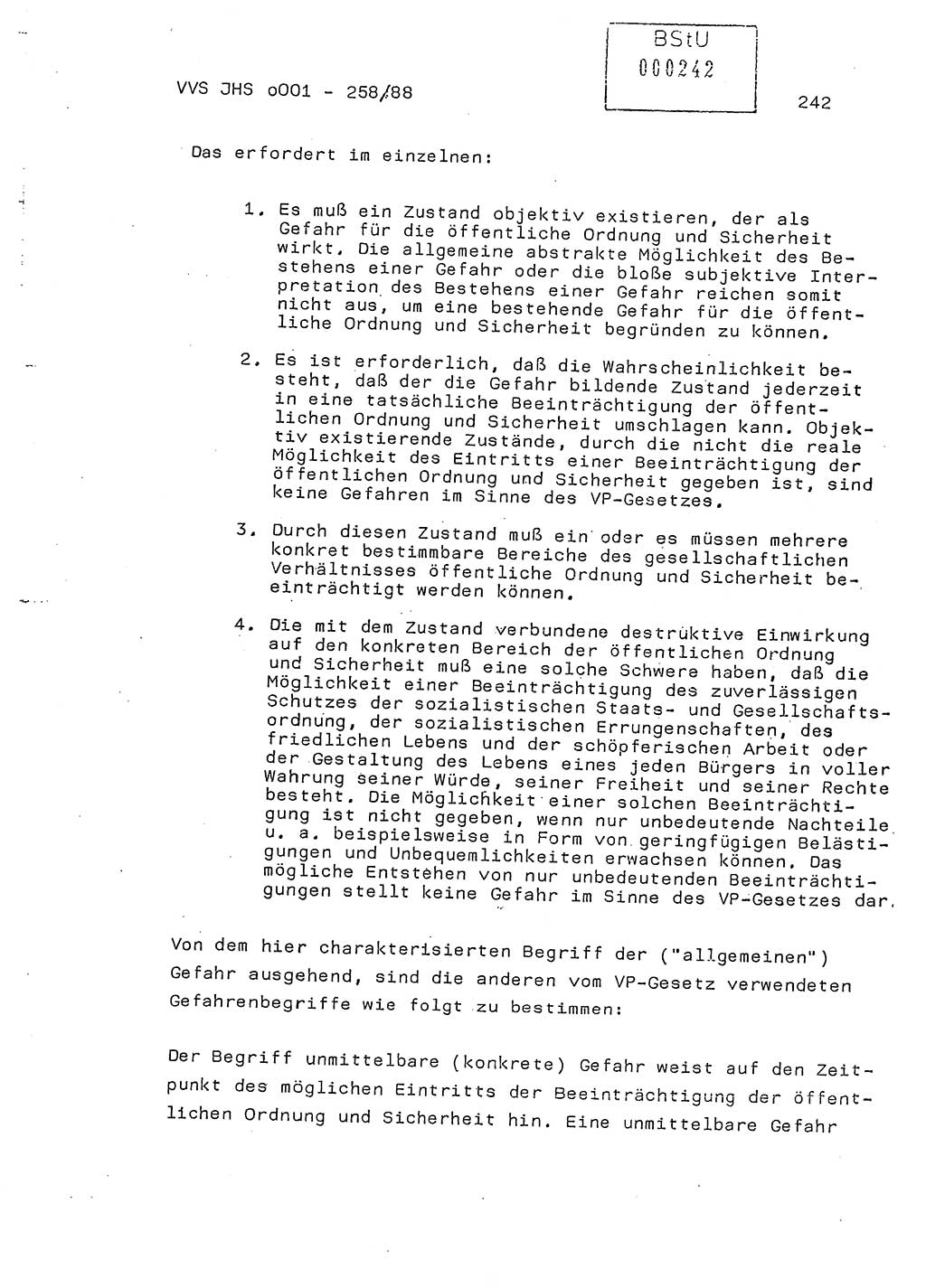 Dissertation, Oberleutnant Uwe Kärsten (JHS), Hauptmann Dr. Joachim Henkel (JHS), Oberstleutnant Werner Mählitz (Leiter der Abt. Ⅸ BV Rostock), Oberstleutnant Jürgen Tröge (HA Ⅸ/AKG), Oberstleutnant Winfried Ziegler (HA Ⅸ/9), Major Wolf-Rüdiger Wurzler (JHS), Ministerium für Staatssicherheit (MfS) [Deutsche Demokratische Republik (DDR)], Juristische Hochschule (JHS), Vertrauliche Verschlußsache (VVS) o001-258/88, Potsdam 1988, Seite 241 (Diss. MfS DDR JHS VVS o001-258/88 1988, S. 241)