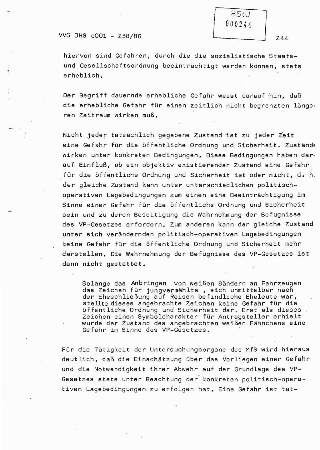 Dissertation, Oberleutnant Uwe Kärsten (JHS), Hauptmann Dr. Joachim Henkel (JHS), Oberstleutnant Werner Mählitz (Leiter der Abt. Ⅸ BV Rostock), Oberstleutnant Jürgen Tröge (HA Ⅸ/AKG), Oberstleutnant Winfried Ziegler (HA Ⅸ/9), Major Wolf-Rüdiger Wurzler (JHS), Ministerium für Staatssicherheit (MfS) [Deutsche Demokratische Republik (DDR)], Juristische Hochschule (JHS), Vertrauliche Verschlußsache (VVS) o001-258/88, Potsdam 1988, Seite 243 (Diss. MfS DDR JHS VVS o001-258/88 1988, S. 243)