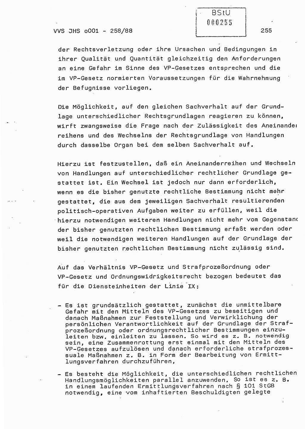 Dissertation, Oberleutnant Uwe Kärsten (JHS), Hauptmann Dr. Joachim Henkel (JHS), Oberstleutnant Werner Mählitz (Leiter der Abt. Ⅸ BV Rostock), Oberstleutnant Jürgen Tröge (HA Ⅸ/AKG), Oberstleutnant Winfried Ziegler (HA Ⅸ/9), Major Wolf-Rüdiger Wurzler (JHS), Ministerium für Staatssicherheit (MfS) [Deutsche Demokratische Republik (DDR)], Juristische Hochschule (JHS), Vertrauliche Verschlußsache (VVS) o001-258/88, Potsdam 1988, Seite 255 (Diss. MfS DDR JHS VVS o001-258/88 1988, S. 255)