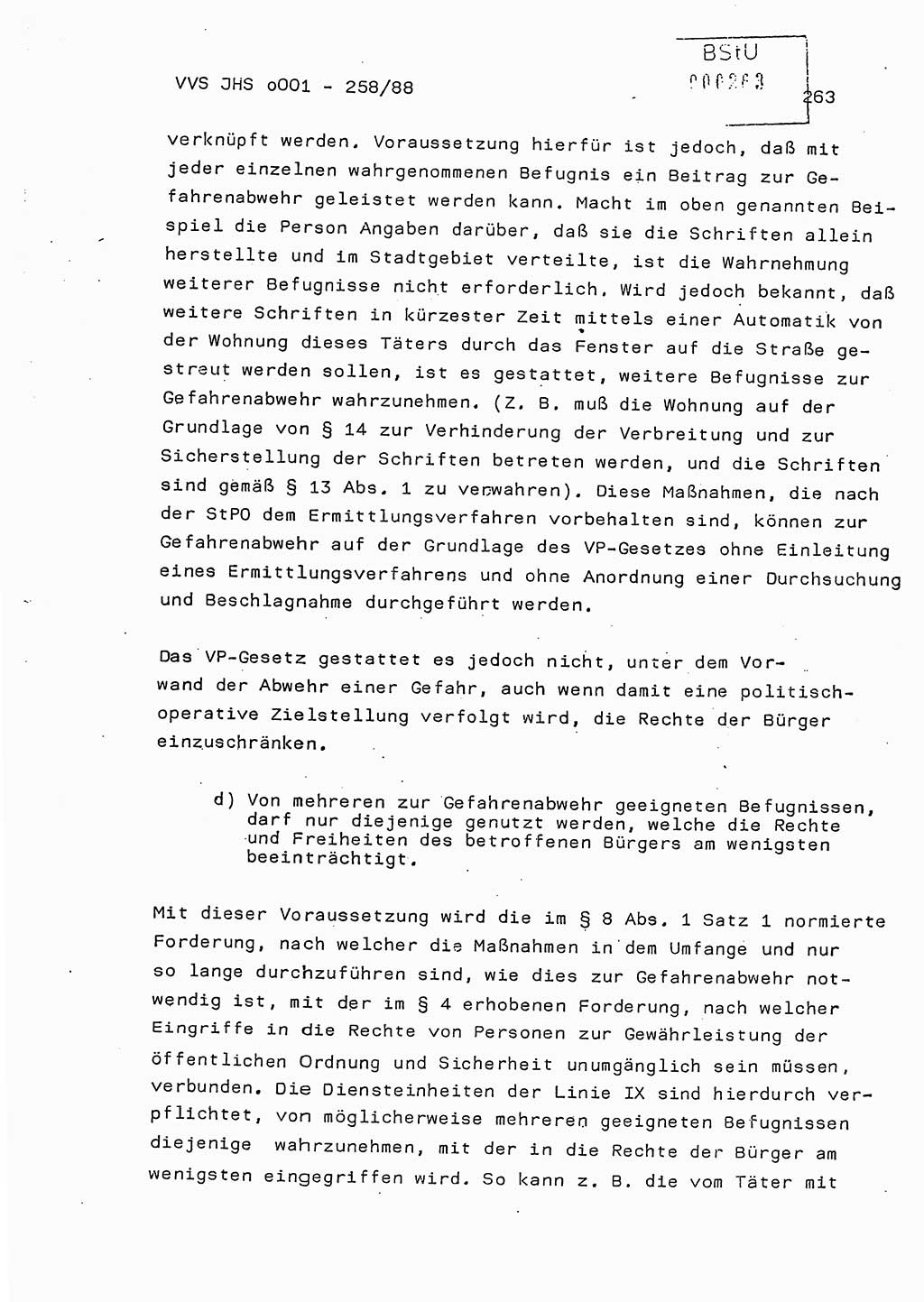 Dissertation, Oberleutnant Uwe Kärsten (JHS), Hauptmann Dr. Joachim Henkel (JHS), Oberstleutnant Werner Mählitz (Leiter der Abt. Ⅸ BV Rostock), Oberstleutnant Jürgen Tröge (HA Ⅸ/AKG), Oberstleutnant Winfried Ziegler (HA Ⅸ/9), Major Wolf-Rüdiger Wurzler (JHS), Ministerium für Staatssicherheit (MfS) [Deutsche Demokratische Republik (DDR)], Juristische Hochschule (JHS), Vertrauliche Verschlußsache (VVS) o001-258/88, Potsdam 1988, Seite 263 (Diss. MfS DDR JHS VVS o001-258/88 1988, S. 263)