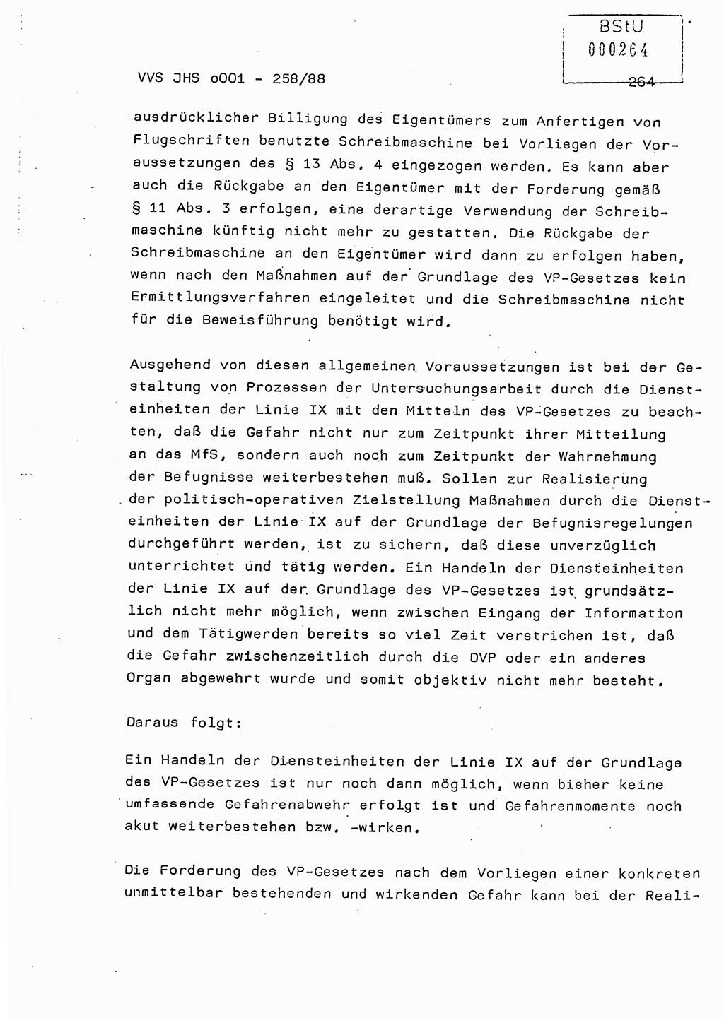 Dissertation, Oberleutnant Uwe Kärsten (JHS), Hauptmann Dr. Joachim Henkel (JHS), Oberstleutnant Werner Mählitz (Leiter der Abt. Ⅸ BV Rostock), Oberstleutnant Jürgen Tröge (HA Ⅸ/AKG), Oberstleutnant Winfried Ziegler (HA Ⅸ/9), Major Wolf-Rüdiger Wurzler (JHS), Ministerium für Staatssicherheit (MfS) [Deutsche Demokratische Republik (DDR)], Juristische Hochschule (JHS), Vertrauliche Verschlußsache (VVS) o001-258/88, Potsdam 1988, Seite 264 (Diss. MfS DDR JHS VVS o001-258/88 1988, S. 264)