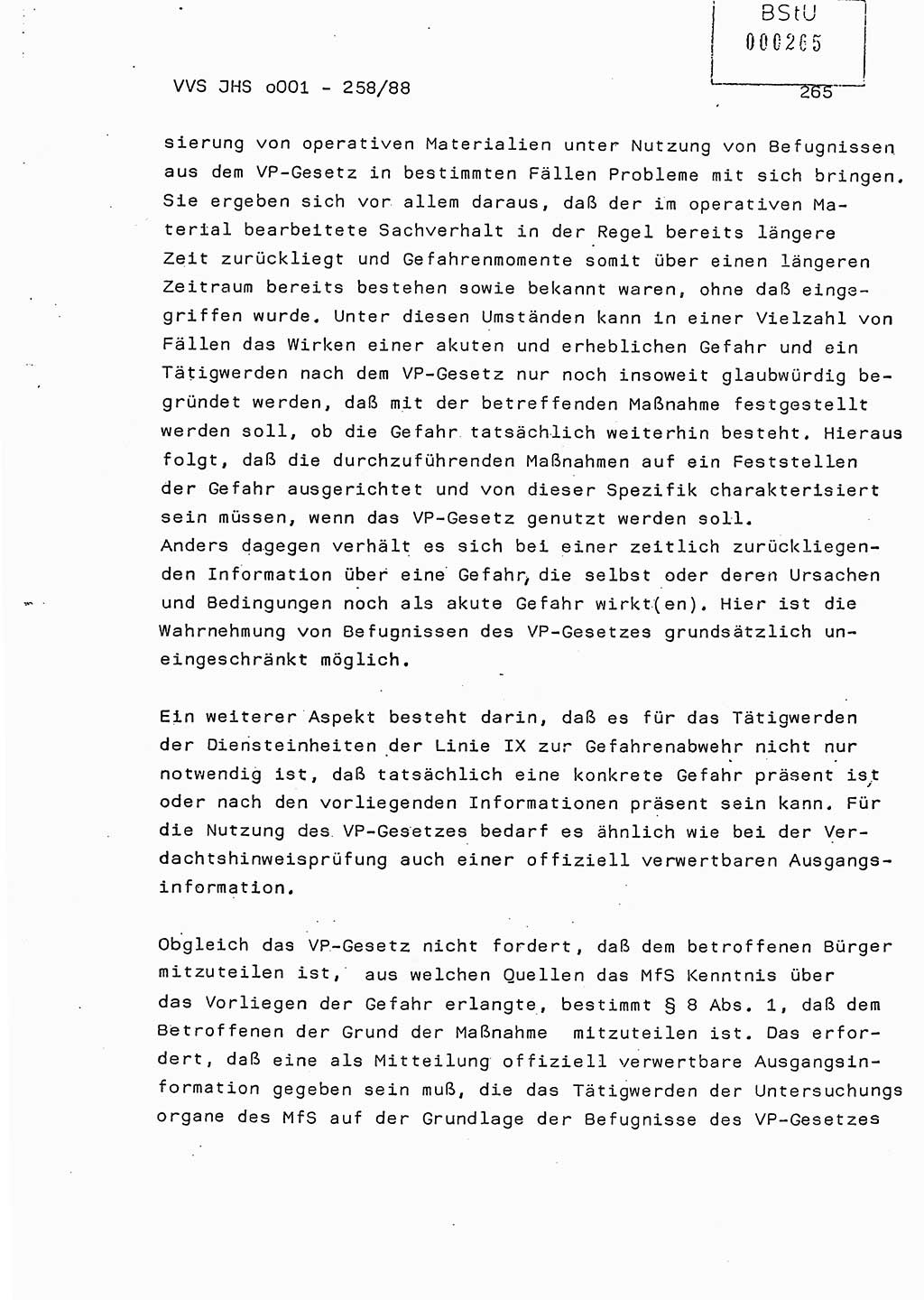 Dissertation, Oberleutnant Uwe Kärsten (JHS), Hauptmann Dr. Joachim Henkel (JHS), Oberstleutnant Werner Mählitz (Leiter der Abt. Ⅸ BV Rostock), Oberstleutnant Jürgen Tröge (HA Ⅸ/AKG), Oberstleutnant Winfried Ziegler (HA Ⅸ/9), Major Wolf-Rüdiger Wurzler (JHS), Ministerium für Staatssicherheit (MfS) [Deutsche Demokratische Republik (DDR)], Juristische Hochschule (JHS), Vertrauliche Verschlußsache (VVS) o001-258/88, Potsdam 1988, Seite 265 (Diss. MfS DDR JHS VVS o001-258/88 1988, S. 265)