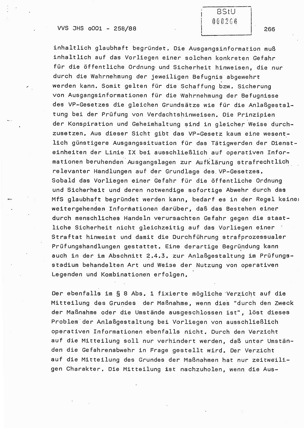 Dissertation, Oberleutnant Uwe Kärsten (JHS), Hauptmann Dr. Joachim Henkel (JHS), Oberstleutnant Werner Mählitz (Leiter der Abt. Ⅸ BV Rostock), Oberstleutnant Jürgen Tröge (HA Ⅸ/AKG), Oberstleutnant Winfried Ziegler (HA Ⅸ/9), Major Wolf-Rüdiger Wurzler (JHS), Ministerium für Staatssicherheit (MfS) [Deutsche Demokratische Republik (DDR)], Juristische Hochschule (JHS), Vertrauliche Verschlußsache (VVS) o001-258/88, Potsdam 1988, Seite 266 (Diss. MfS DDR JHS VVS o001-258/88 1988, S. 266)