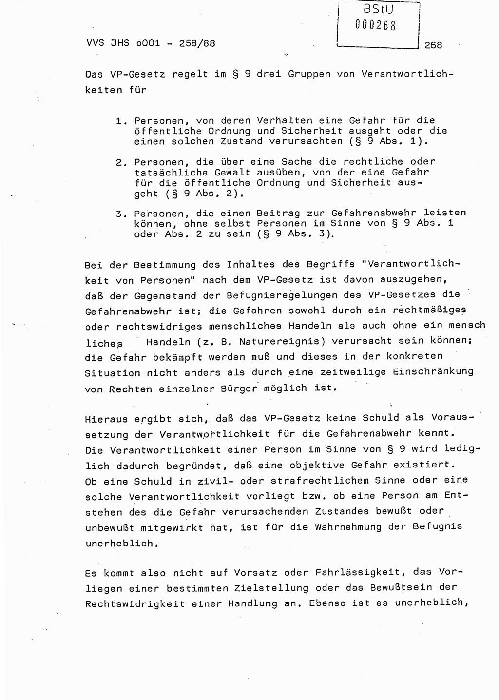 Dissertation, Oberleutnant Uwe Kärsten (JHS), Hauptmann Dr. Joachim Henkel (JHS), Oberstleutnant Werner Mählitz (Leiter der Abt. Ⅸ BV Rostock), Oberstleutnant Jürgen Tröge (HA Ⅸ/AKG), Oberstleutnant Winfried Ziegler (HA Ⅸ/9), Major Wolf-Rüdiger Wurzler (JHS), Ministerium für Staatssicherheit (MfS) [Deutsche Demokratische Republik (DDR)], Juristische Hochschule (JHS), Vertrauliche Verschlußsache (VVS) o001-258/88, Potsdam 1988, Seite 268 (Diss. MfS DDR JHS VVS o001-258/88 1988, S. 268)