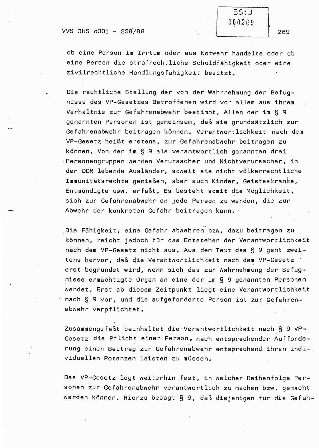 Dissertation, Oberleutnant Uwe Kärsten (JHS), Hauptmann Dr. Joachim Henkel (JHS), Oberstleutnant Werner Mählitz (Leiter der Abt. Ⅸ BV Rostock), Oberstleutnant Jürgen Tröge (HA Ⅸ/AKG), Oberstleutnant Winfried Ziegler (HA Ⅸ/9), Major Wolf-Rüdiger Wurzler (JHS), Ministerium für Staatssicherheit (MfS) [Deutsche Demokratische Republik (DDR)], Juristische Hochschule (JHS), Vertrauliche Verschlußsache (VVS) o001-258/88, Potsdam 1988, Seite 269 (Diss. MfS DDR JHS VVS o001-258/88 1988, S. 269)