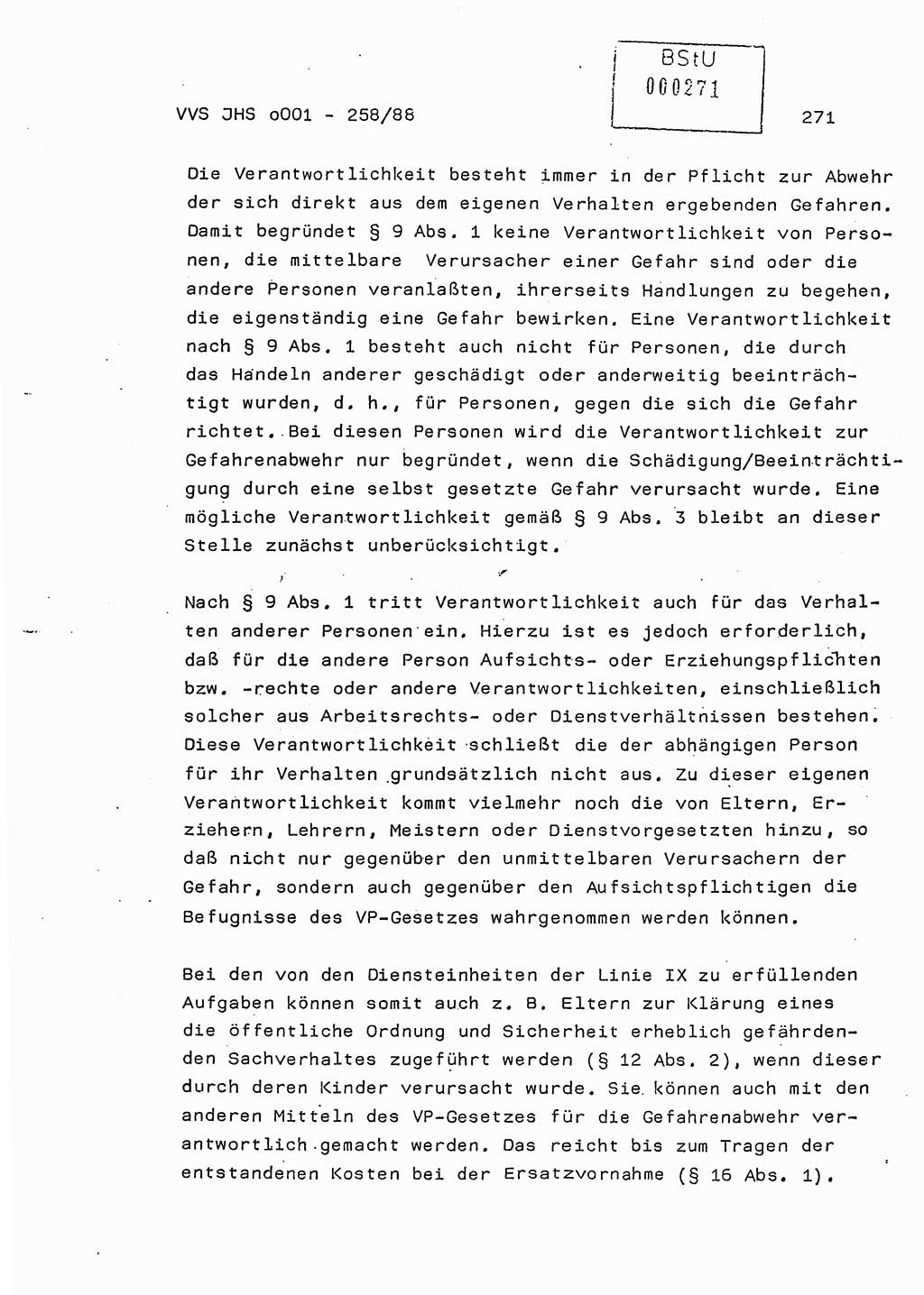 Dissertation, Oberleutnant Uwe Kärsten (JHS), Hauptmann Dr. Joachim Henkel (JHS), Oberstleutnant Werner Mählitz (Leiter der Abt. Ⅸ BV Rostock), Oberstleutnant Jürgen Tröge (HA Ⅸ/AKG), Oberstleutnant Winfried Ziegler (HA Ⅸ/9), Major Wolf-Rüdiger Wurzler (JHS), Ministerium für Staatssicherheit (MfS) [Deutsche Demokratische Republik (DDR)], Juristische Hochschule (JHS), Vertrauliche Verschlußsache (VVS) o001-258/88, Potsdam 1988, Seite 271 (Diss. MfS DDR JHS VVS o001-258/88 1988, S. 271)