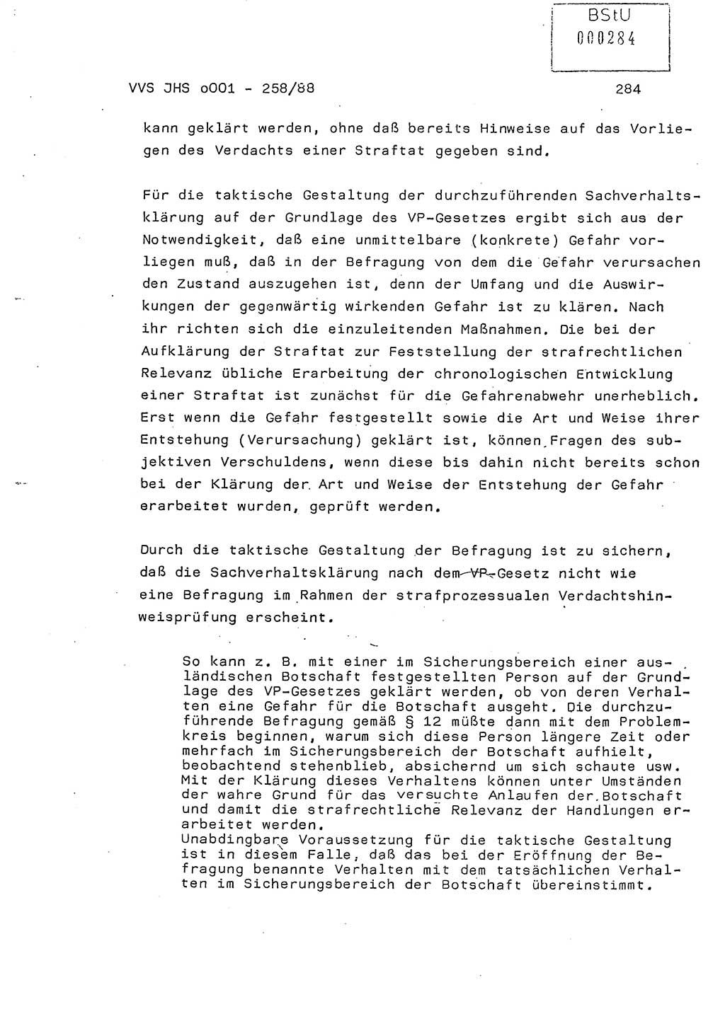 Dissertation, Oberleutnant Uwe Kärsten (JHS), Hauptmann Dr. Joachim Henkel (JHS), Oberstleutnant Werner Mählitz (Leiter der Abt. Ⅸ BV Rostock), Oberstleutnant Jürgen Tröge (HA Ⅸ/AKG), Oberstleutnant Winfried Ziegler (HA Ⅸ/9), Major Wolf-Rüdiger Wurzler (JHS), Ministerium für Staatssicherheit (MfS) [Deutsche Demokratische Republik (DDR)], Juristische Hochschule (JHS), Vertrauliche Verschlußsache (VVS) o001-258/88, Potsdam 1988, Seite 284 (Diss. MfS DDR JHS VVS o001-258/88 1988, S. 284)