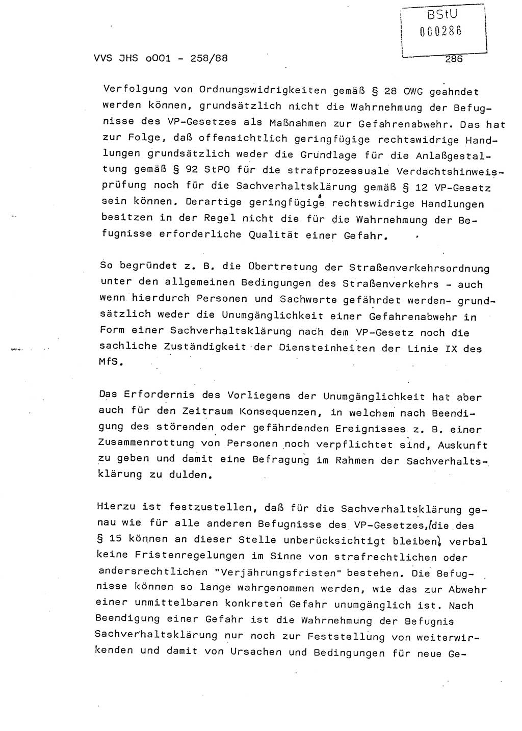 Dissertation, Oberleutnant Uwe Kärsten (JHS), Hauptmann Dr. Joachim Henkel (JHS), Oberstleutnant Werner Mählitz (Leiter der Abt. Ⅸ BV Rostock), Oberstleutnant Jürgen Tröge (HA Ⅸ/AKG), Oberstleutnant Winfried Ziegler (HA Ⅸ/9), Major Wolf-Rüdiger Wurzler (JHS), Ministerium für Staatssicherheit (MfS) [Deutsche Demokratische Republik (DDR)], Juristische Hochschule (JHS), Vertrauliche Verschlußsache (VVS) o001-258/88, Potsdam 1988, Seite 286 (Diss. MfS DDR JHS VVS o001-258/88 1988, S. 286)