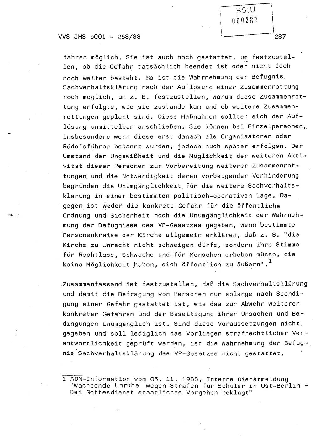 Dissertation, Oberleutnant Uwe Kärsten (JHS), Hauptmann Dr. Joachim Henkel (JHS), Oberstleutnant Werner Mählitz (Leiter der Abt. Ⅸ BV Rostock), Oberstleutnant Jürgen Tröge (HA Ⅸ/AKG), Oberstleutnant Winfried Ziegler (HA Ⅸ/9), Major Wolf-Rüdiger Wurzler (JHS), Ministerium für Staatssicherheit (MfS) [Deutsche Demokratische Republik (DDR)], Juristische Hochschule (JHS), Vertrauliche Verschlußsache (VVS) o001-258/88, Potsdam 1988, Seite 287 (Diss. MfS DDR JHS VVS o001-258/88 1988, S. 287)