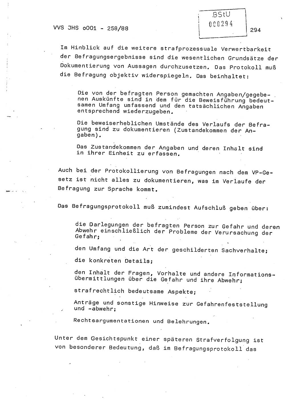 Dissertation, Oberleutnant Uwe Kärsten (JHS), Hauptmann Dr. Joachim Henkel (JHS), Oberstleutnant Werner Mählitz (Leiter der Abt. Ⅸ BV Rostock), Oberstleutnant Jürgen Tröge (HA Ⅸ/AKG), Oberstleutnant Winfried Ziegler (HA Ⅸ/9), Major Wolf-Rüdiger Wurzler (JHS), Ministerium für Staatssicherheit (MfS) [Deutsche Demokratische Republik (DDR)], Juristische Hochschule (JHS), Vertrauliche Verschlußsache (VVS) o001-258/88, Potsdam 1988, Seite 294 (Diss. MfS DDR JHS VVS o001-258/88 1988, S. 294)